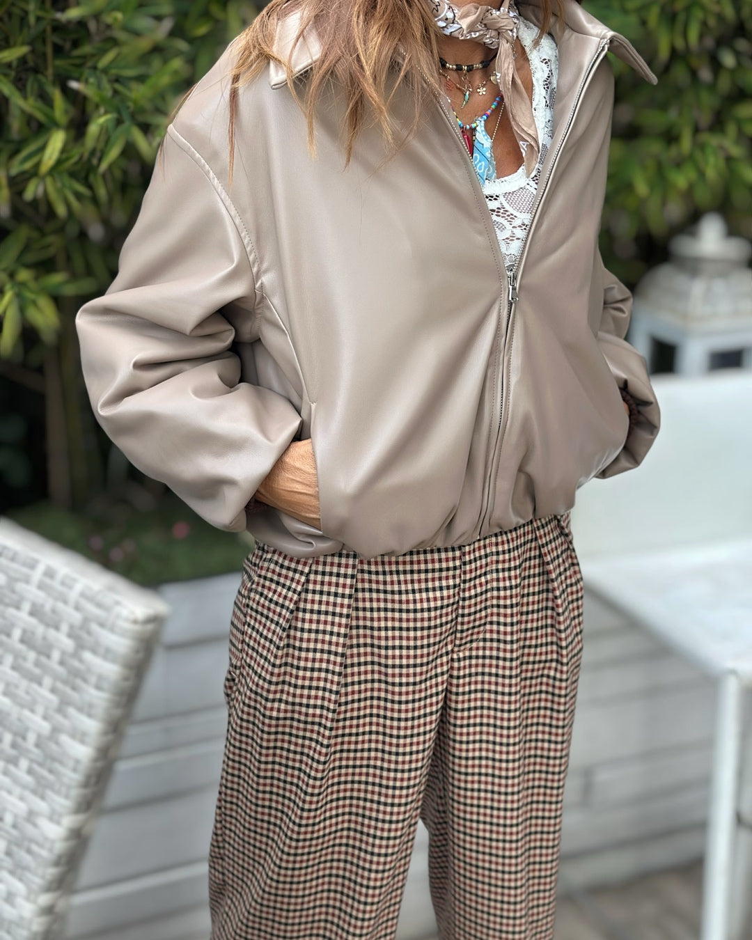 Bomber in Eco Pelle Top Quality Toupe