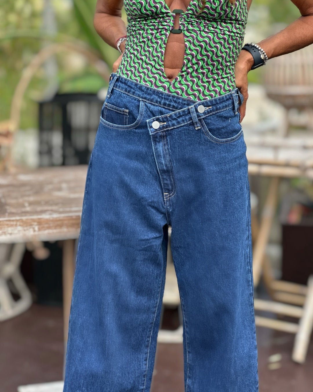 Jeans Bottone Incrociato in Denim
