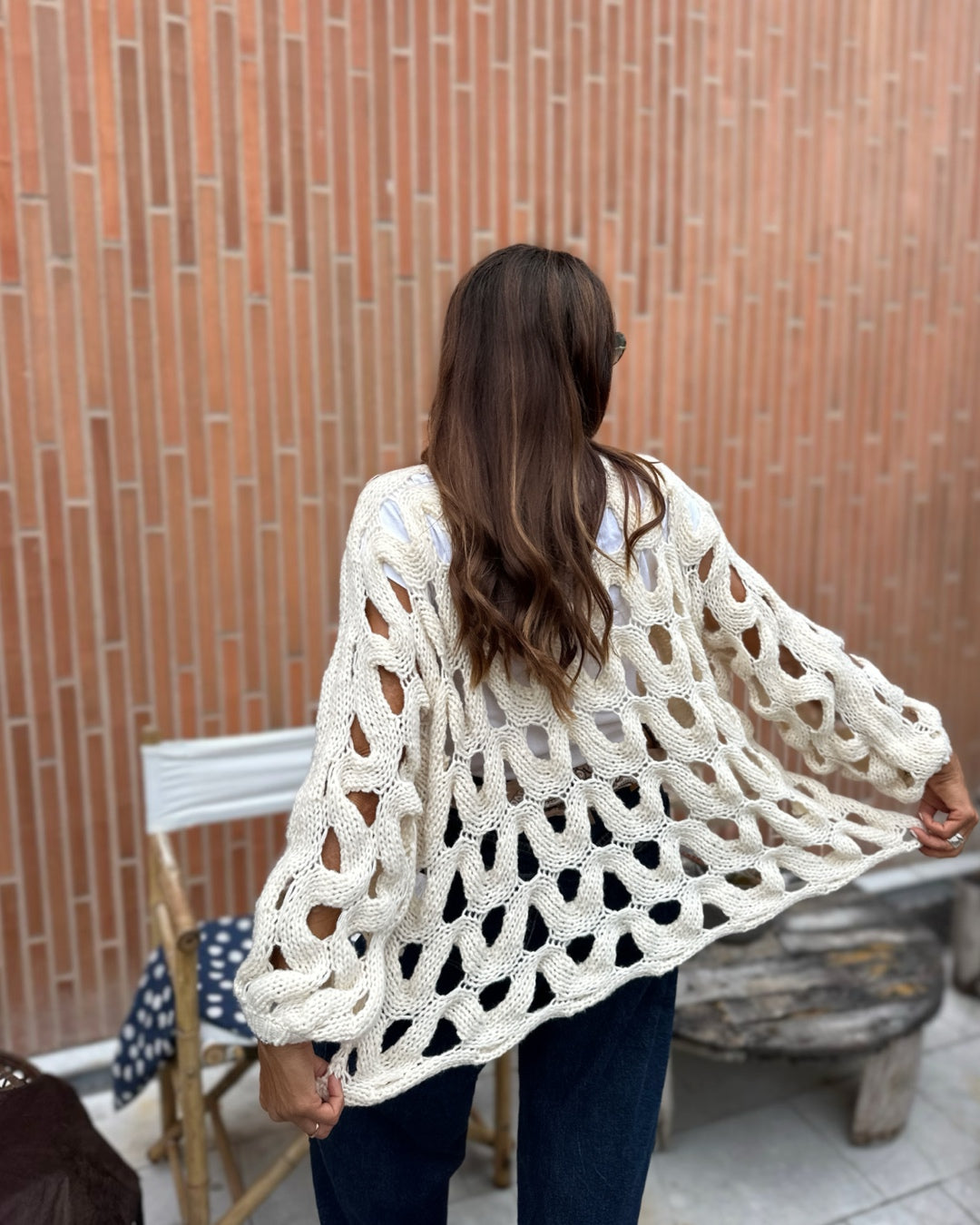 Maglione Misto Viscosa Traforato Burro