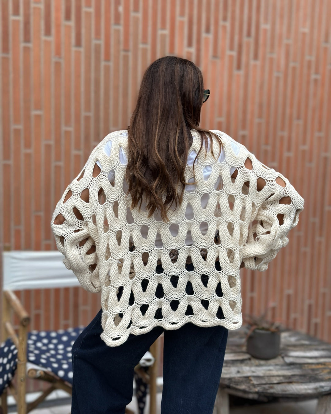 Maglione Misto Viscosa Traforato Burro