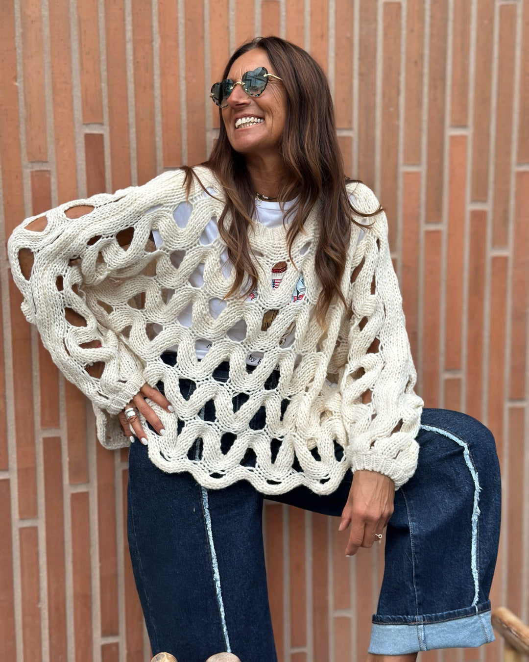 Maglione Misto Viscosa Traforato Burro