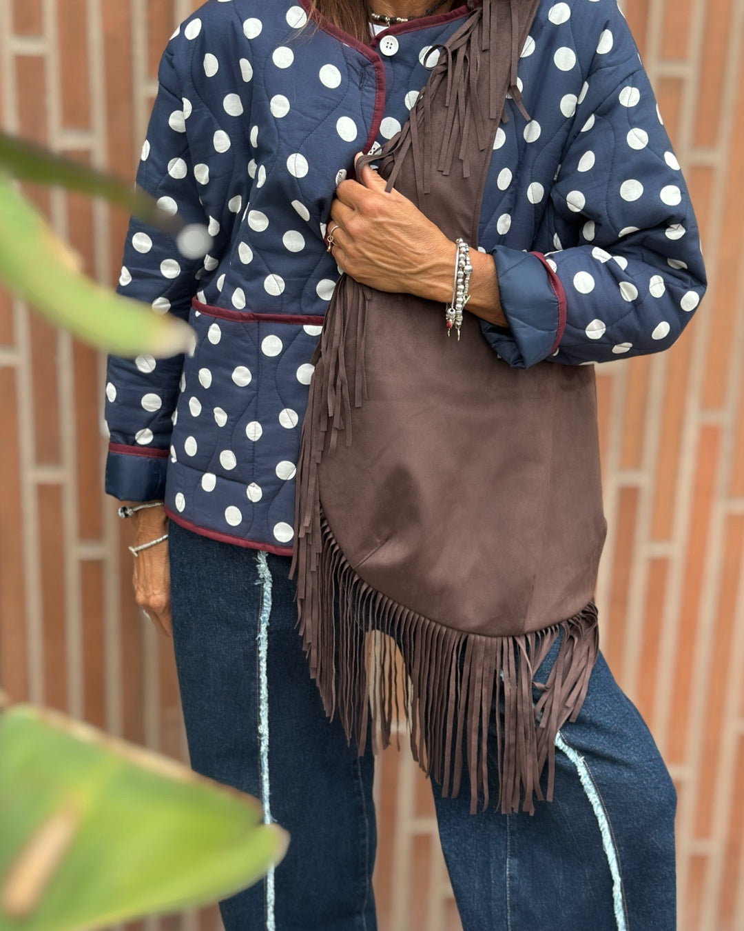 Borsa con Frange Scamosciata in Moro
