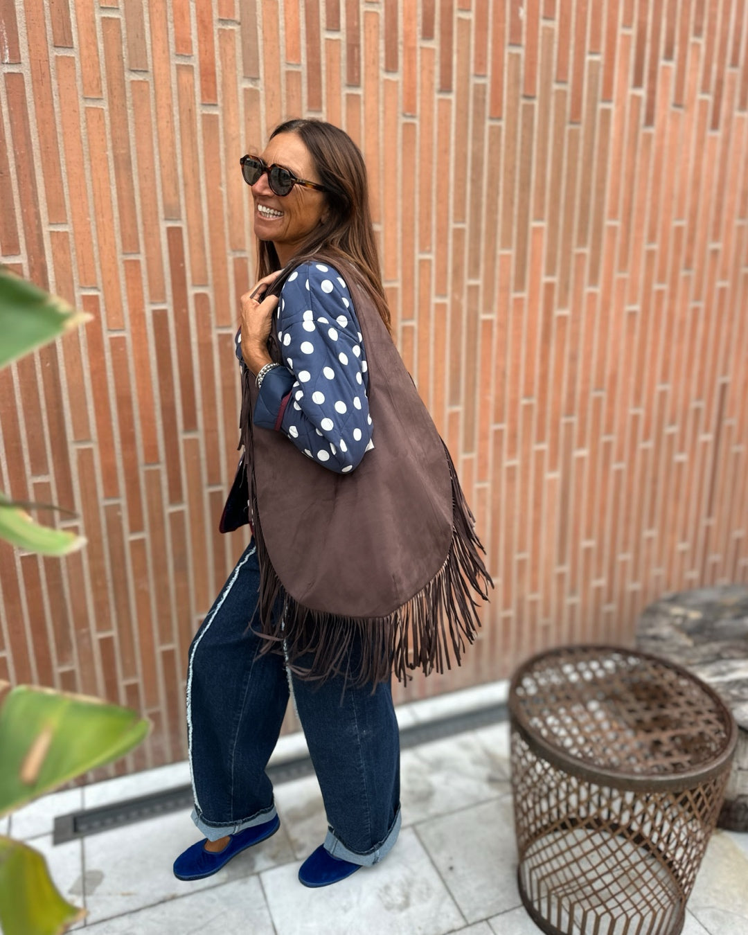 Borsa con Frange Scamosciata in Moro