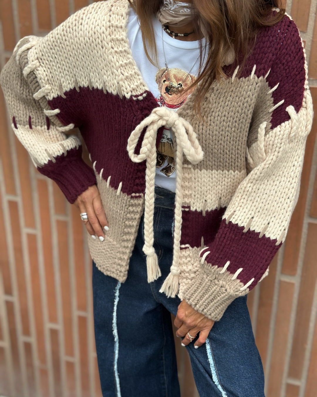 Maxi Cardigan Viscosa Intrecci Burgundy