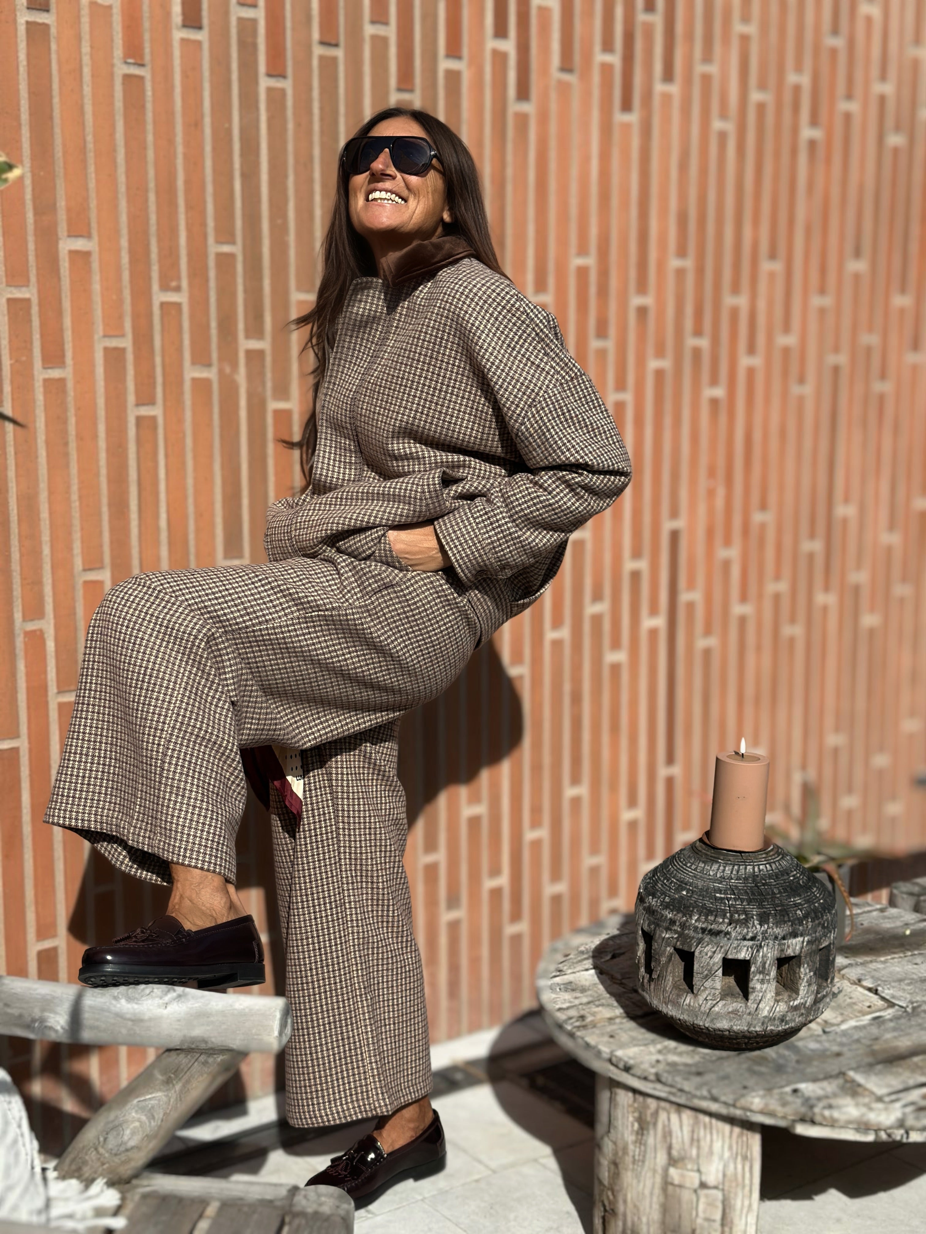 Pantalone modello Sartoriale Pied de Poule con Pences