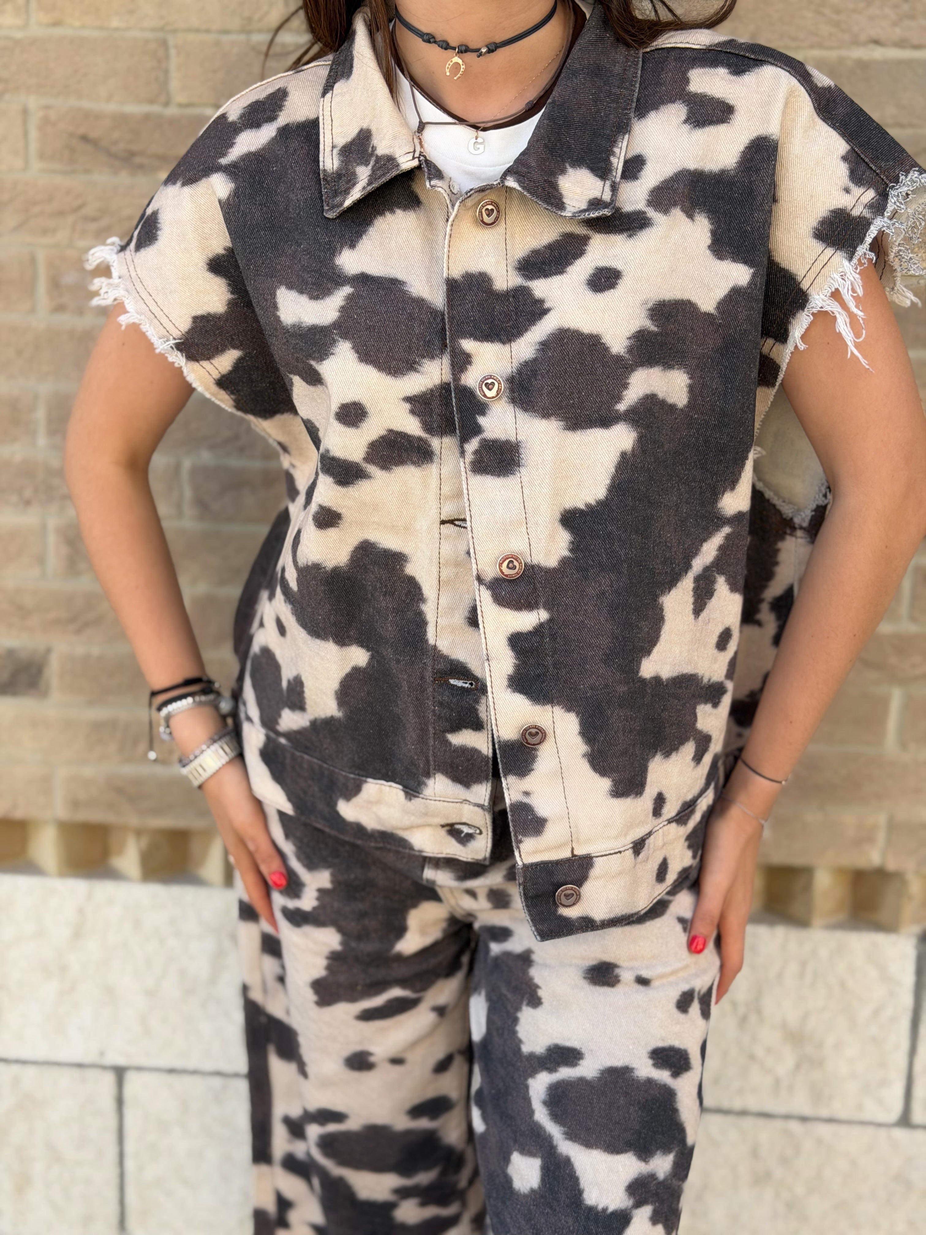 Gilet in Denim Animalier Texas - Ecrù