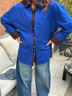 Maxi Camicia Over Cotone Blu Royal