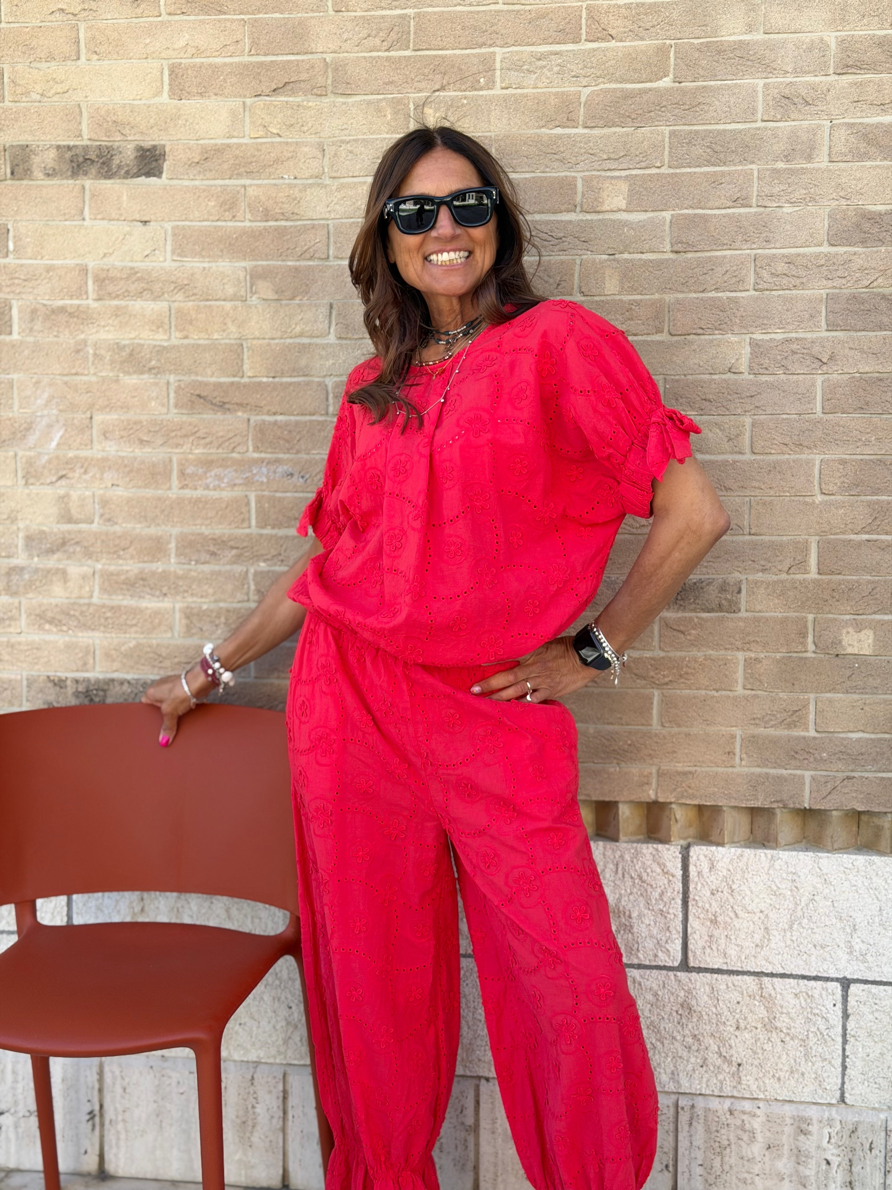 Blusa in Cotone Sangallo Milos - Corallo