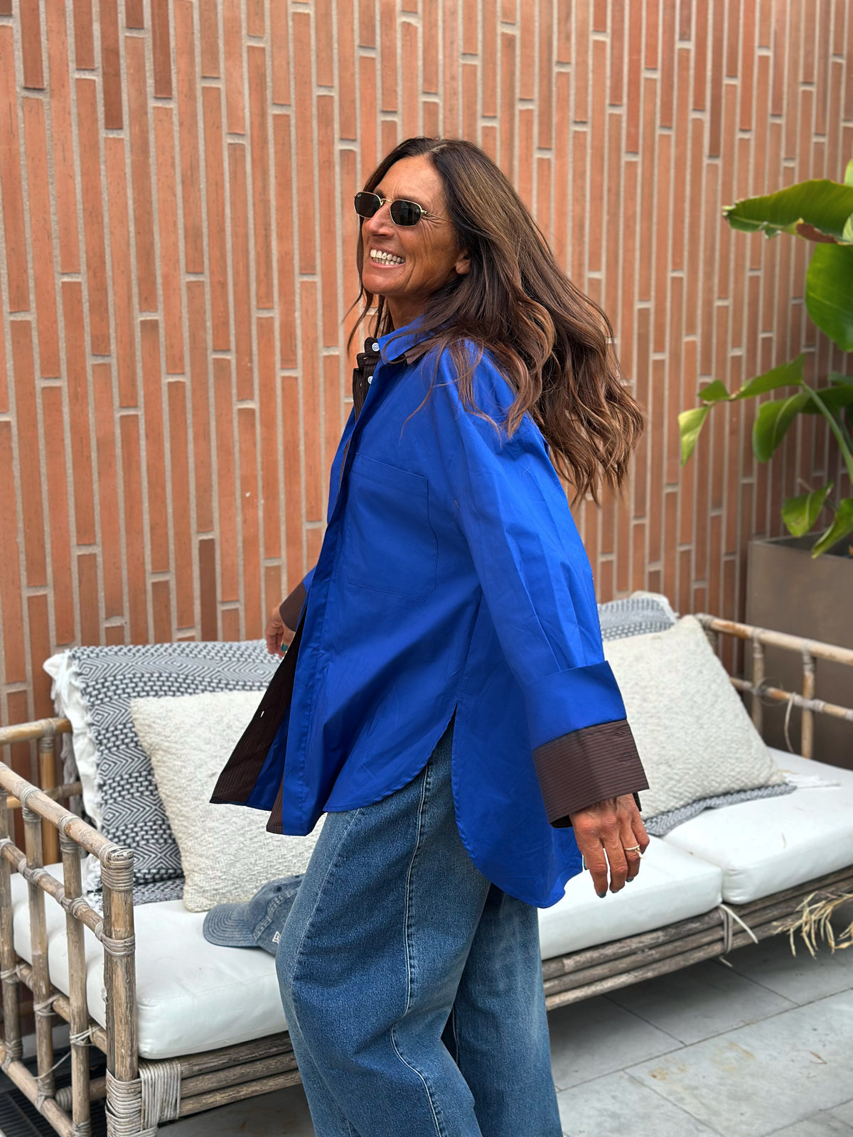 Maxi Camicia Over Cotone Blu Royal