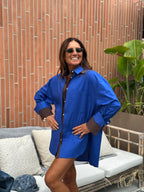 Maxi Camicia Over Cotone Blu Royal