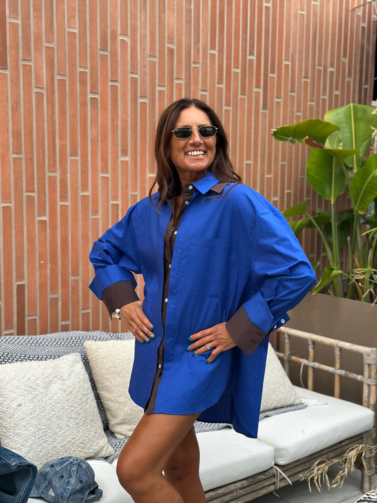 Maxi Camicia Over Cotone Blu Royal