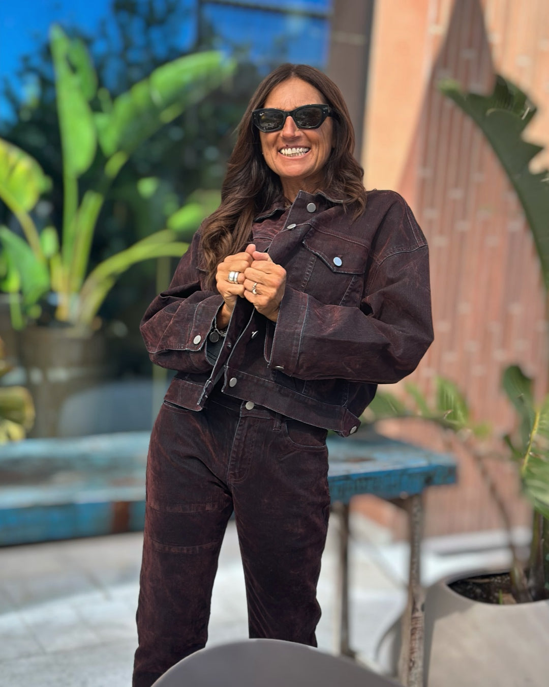 Giacca Denim in Velluto Spalmato Bordeaux