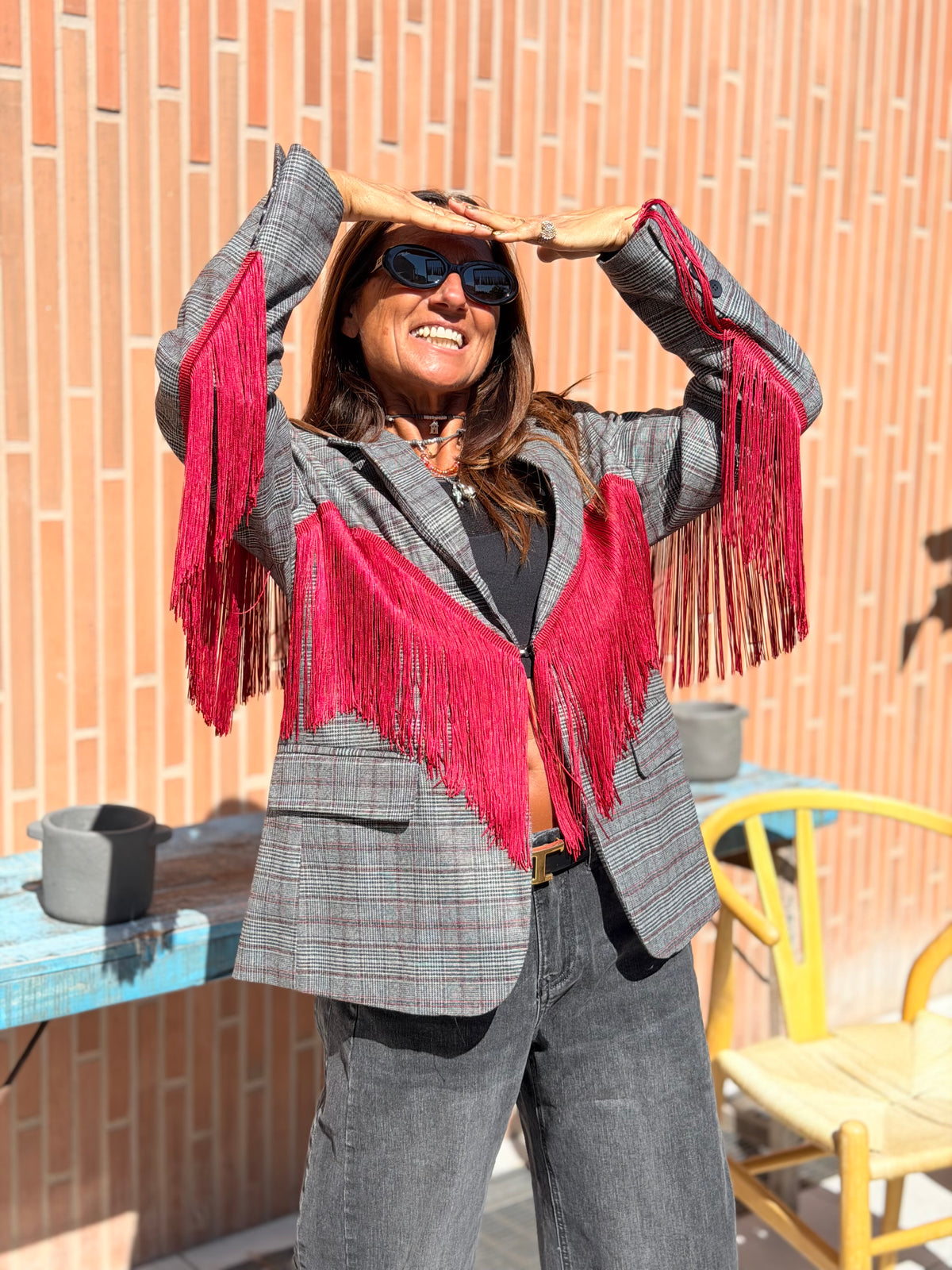 Blazer Principe di Galles con Frange Red