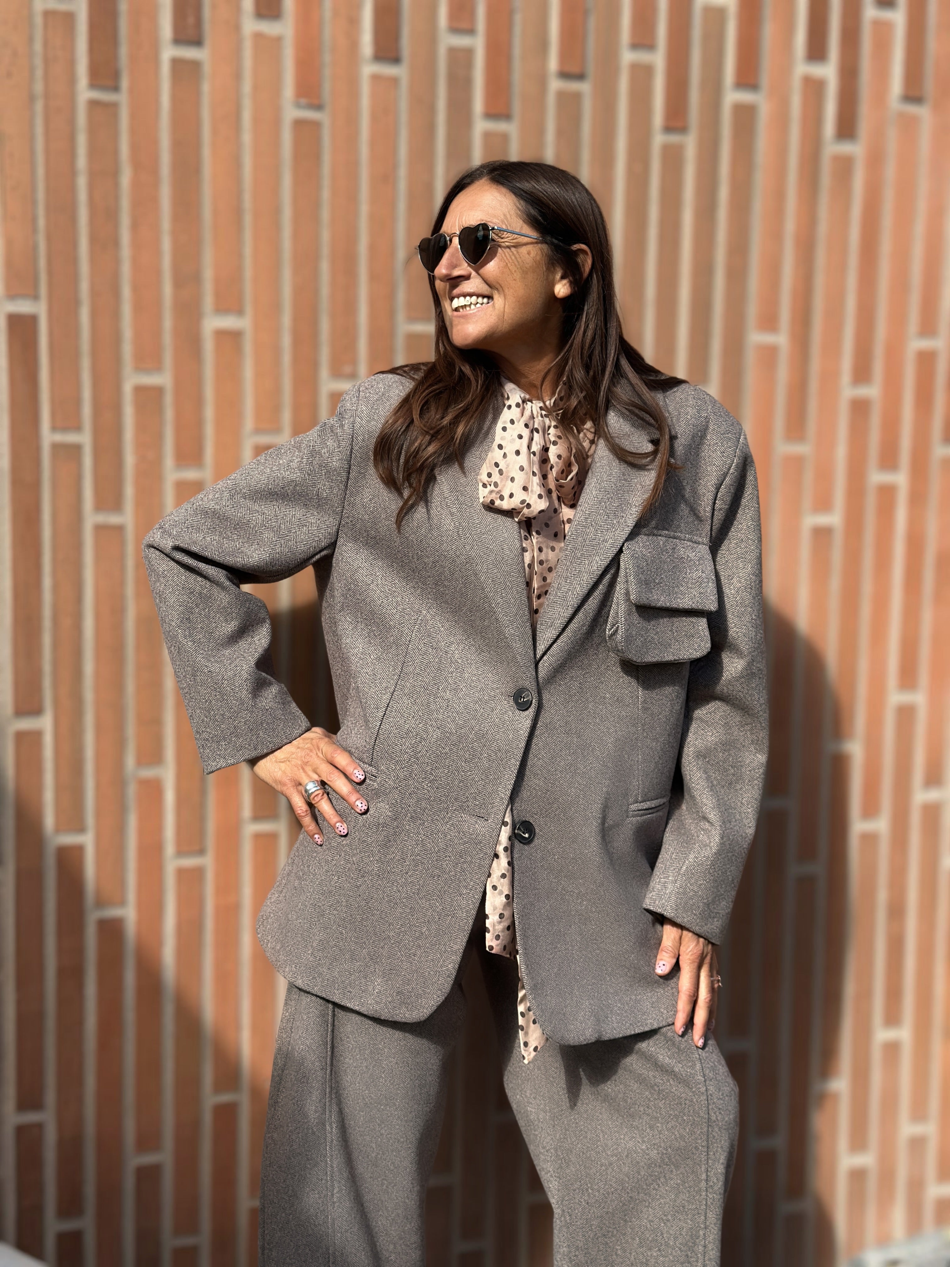 Giacca Peso Cappotto con Tascone Tessuto Caldo Spinato