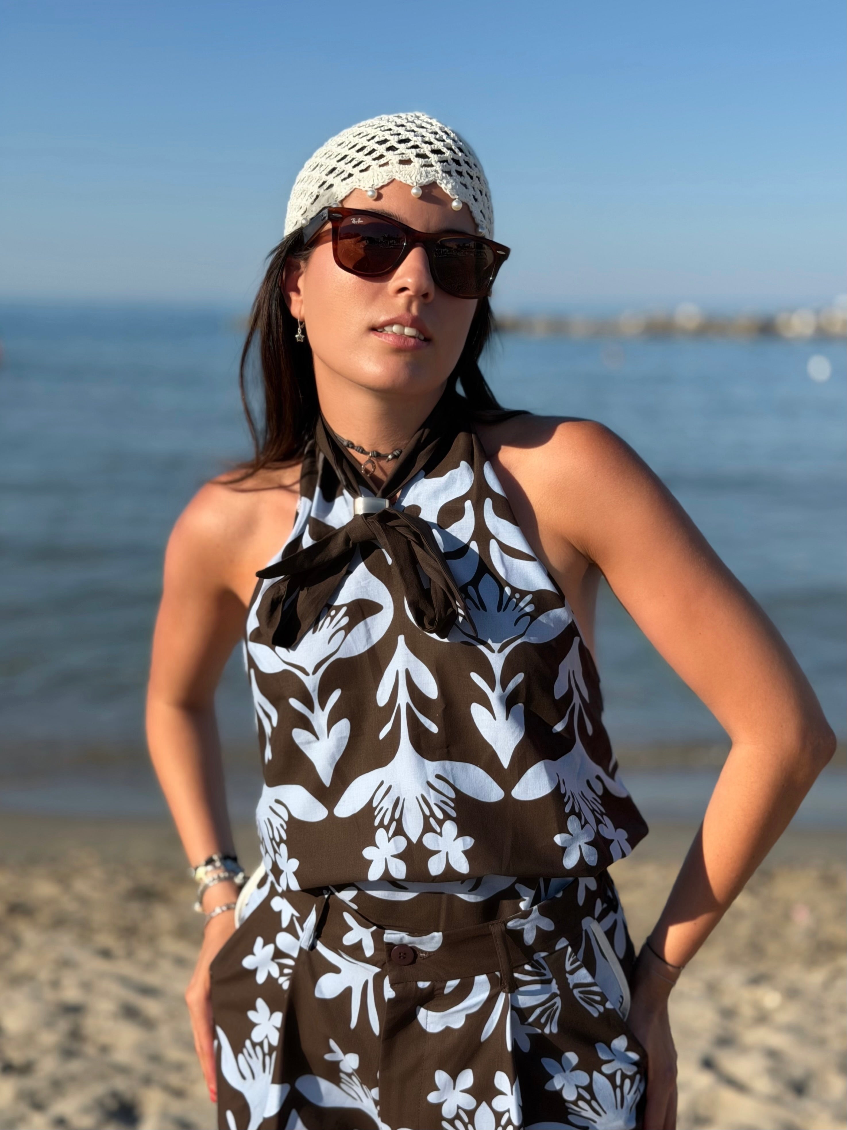Cappellino Uncinetto con Perline - Bianco