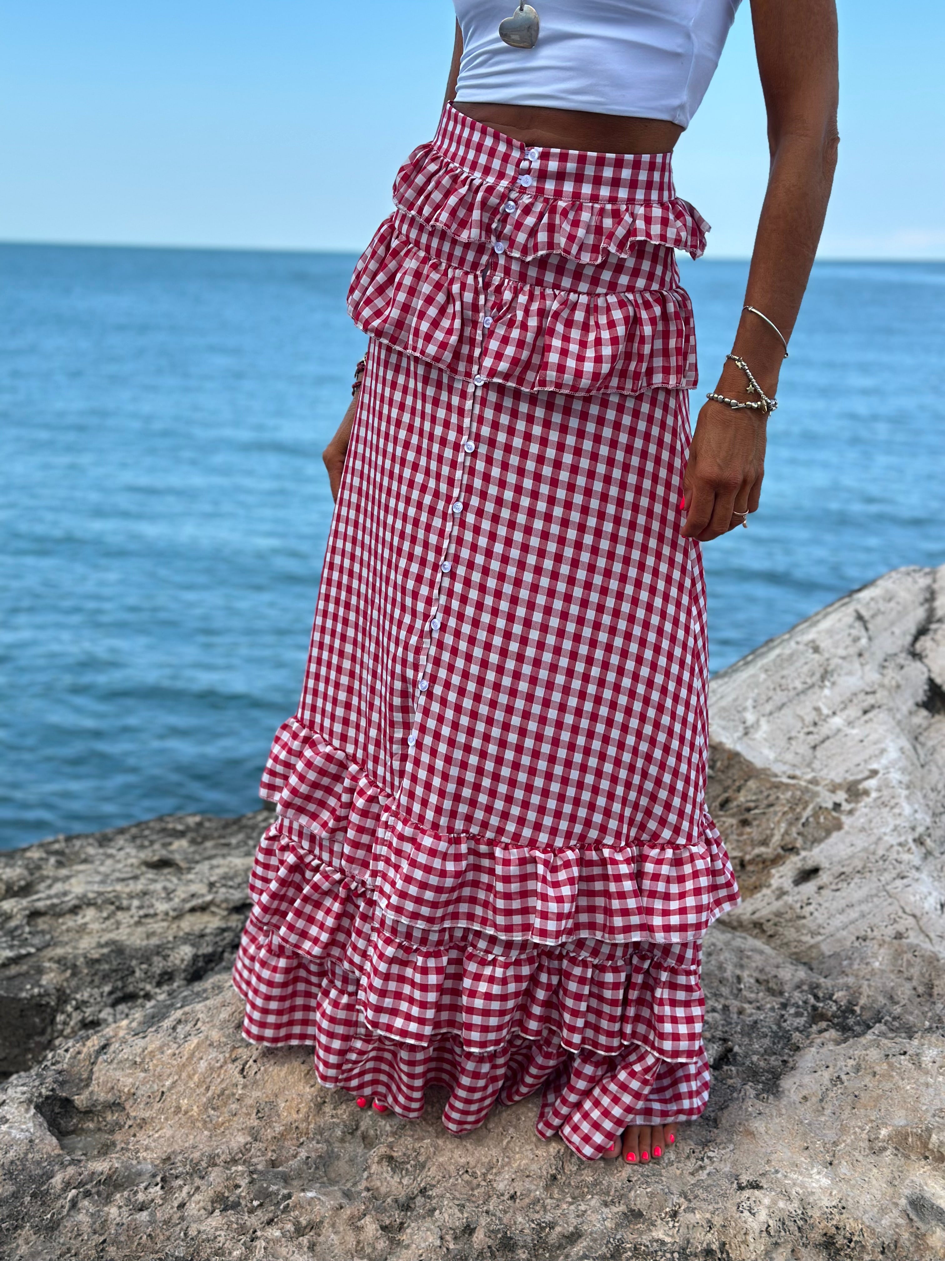 Maxi Gonna Vichy Lumina - Rosso