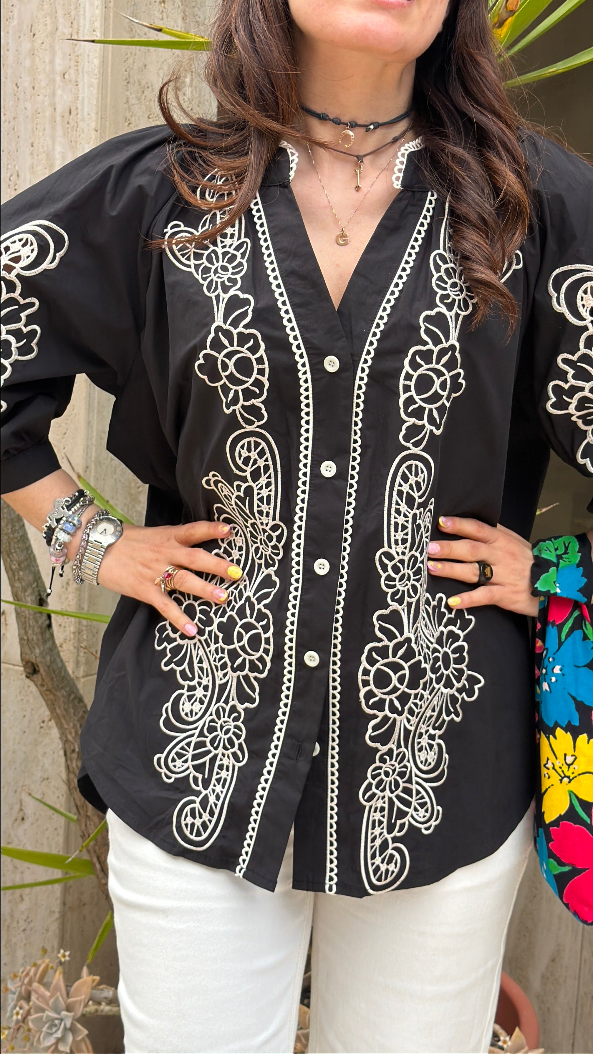 Camicia con Ricamo - Nero