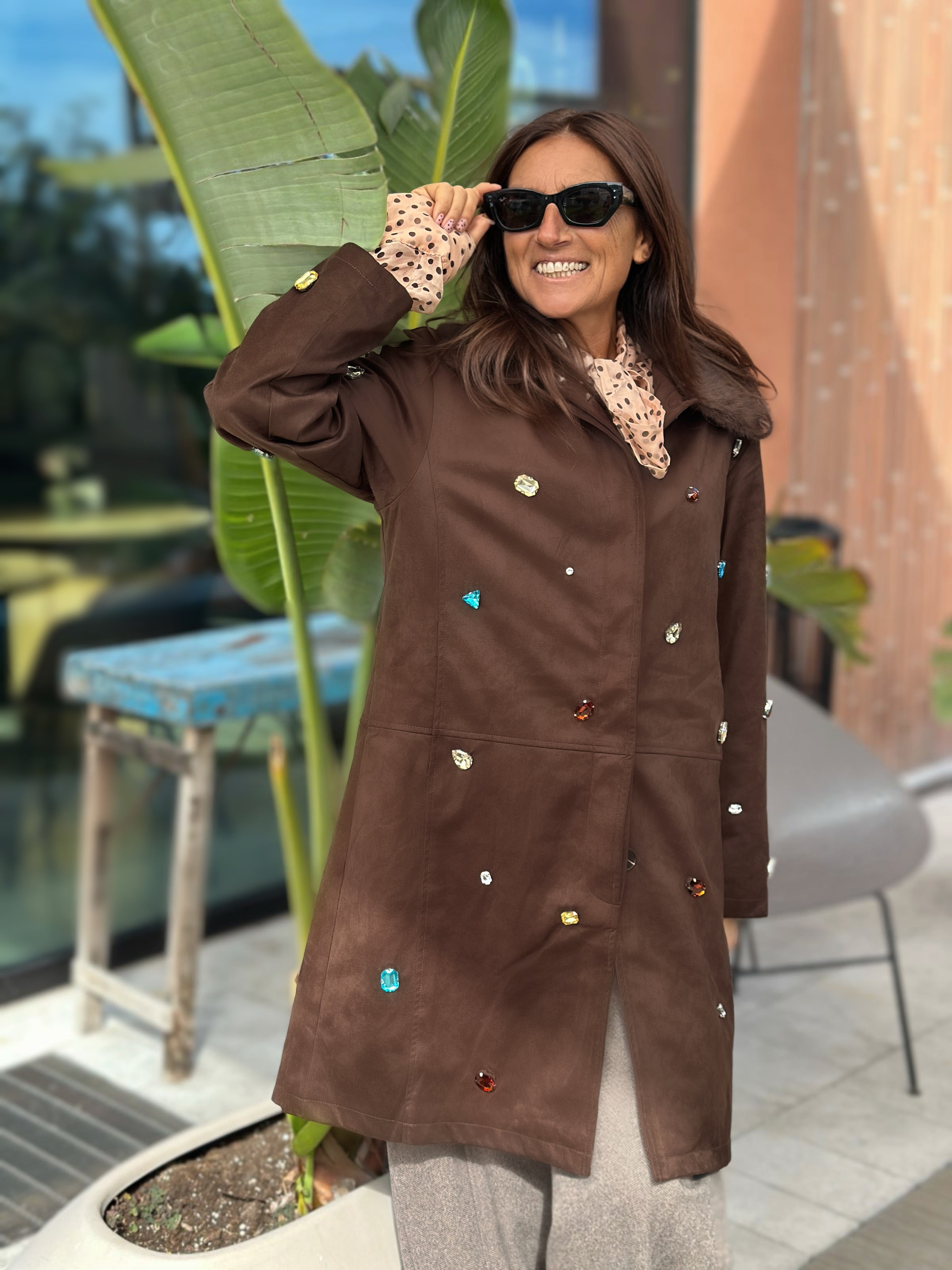 Cappotto in Eco Camoscio e Pietre Colorate