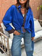 Maxi Camicia Over Cotone Blu Royal