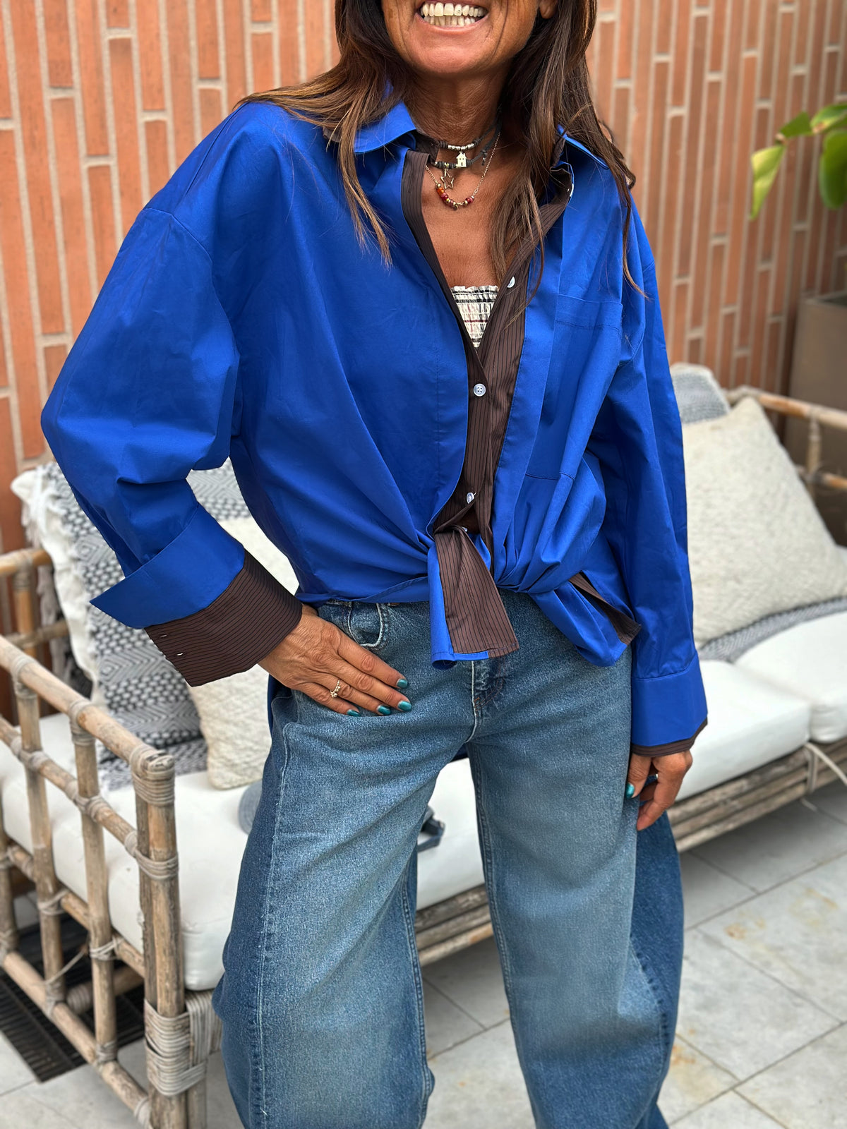 Maxi Camicia Over Cotone Blu Royal