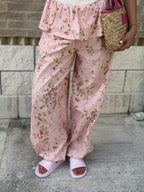 Pantalone con Volant in Cotone Mérida - Rosa