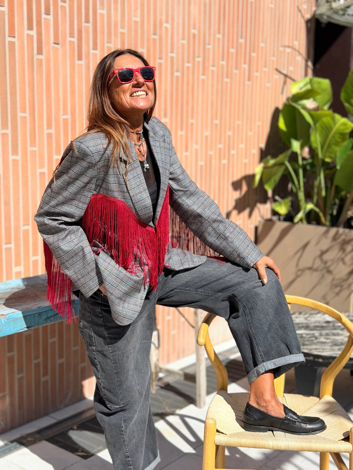 Blazer Principe di Galles con Frange Red