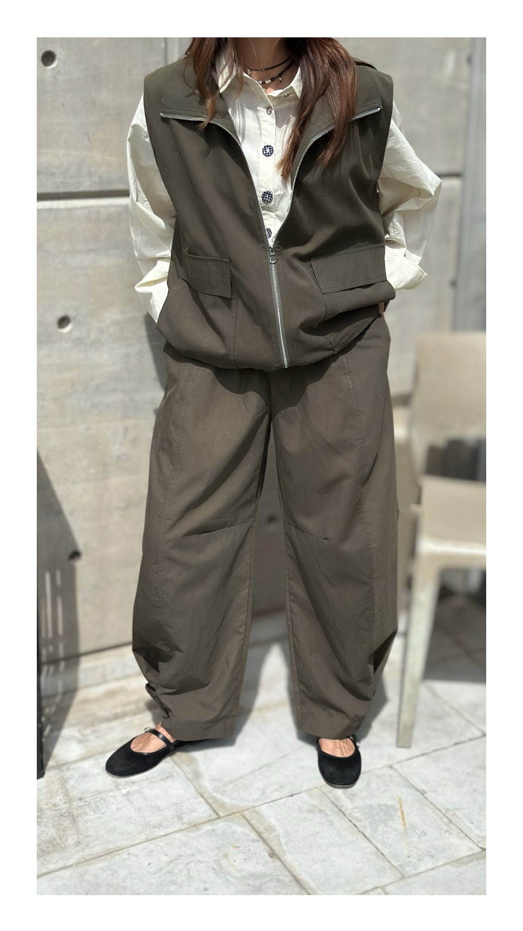 Pantaloni in Cotone Wide Leg | Verde Militare