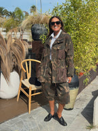Giacca Denim Camouflage con Tasche con Frange
