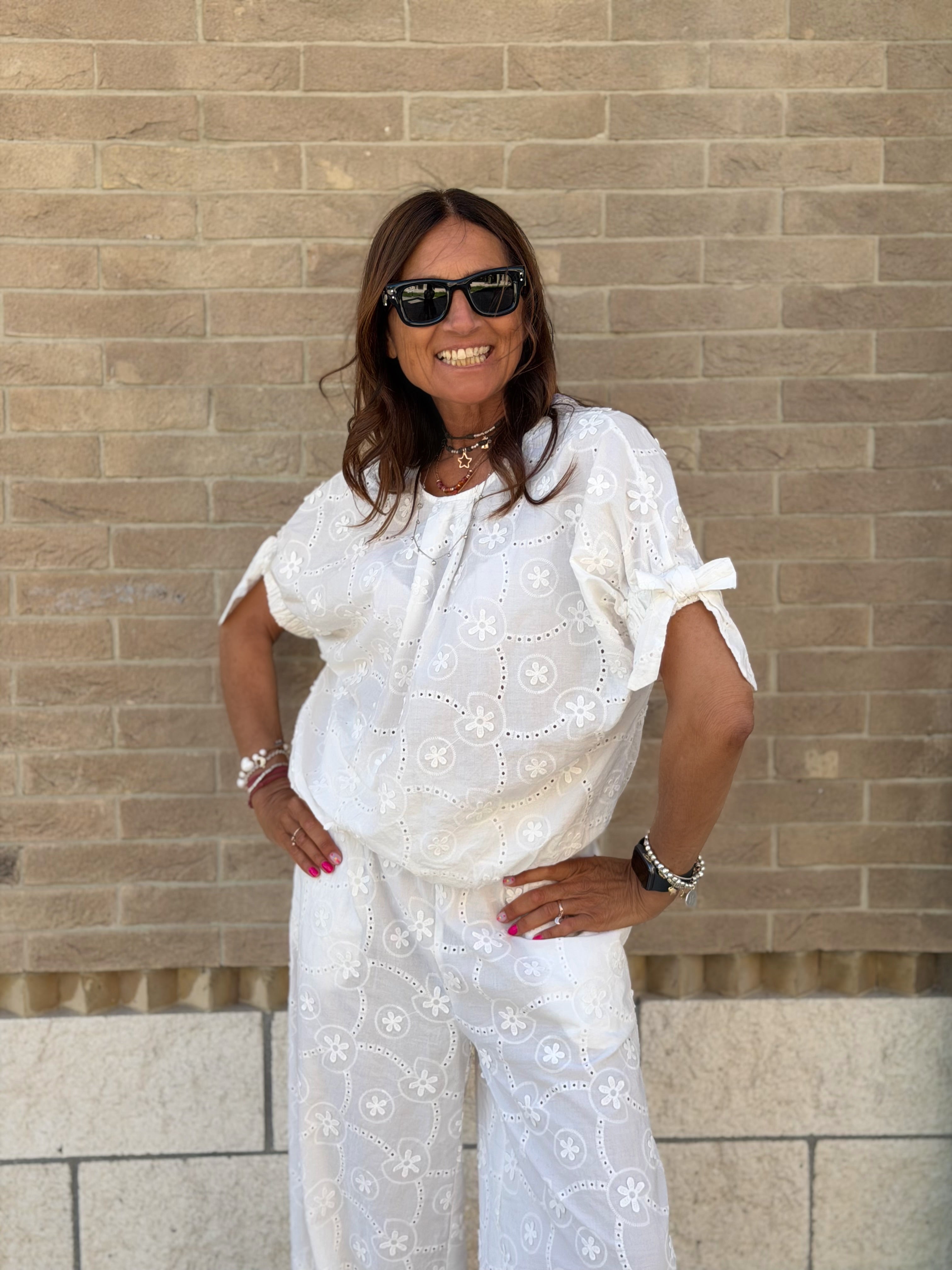 Blusa in Cotone Sangallo Milos - Bianco
