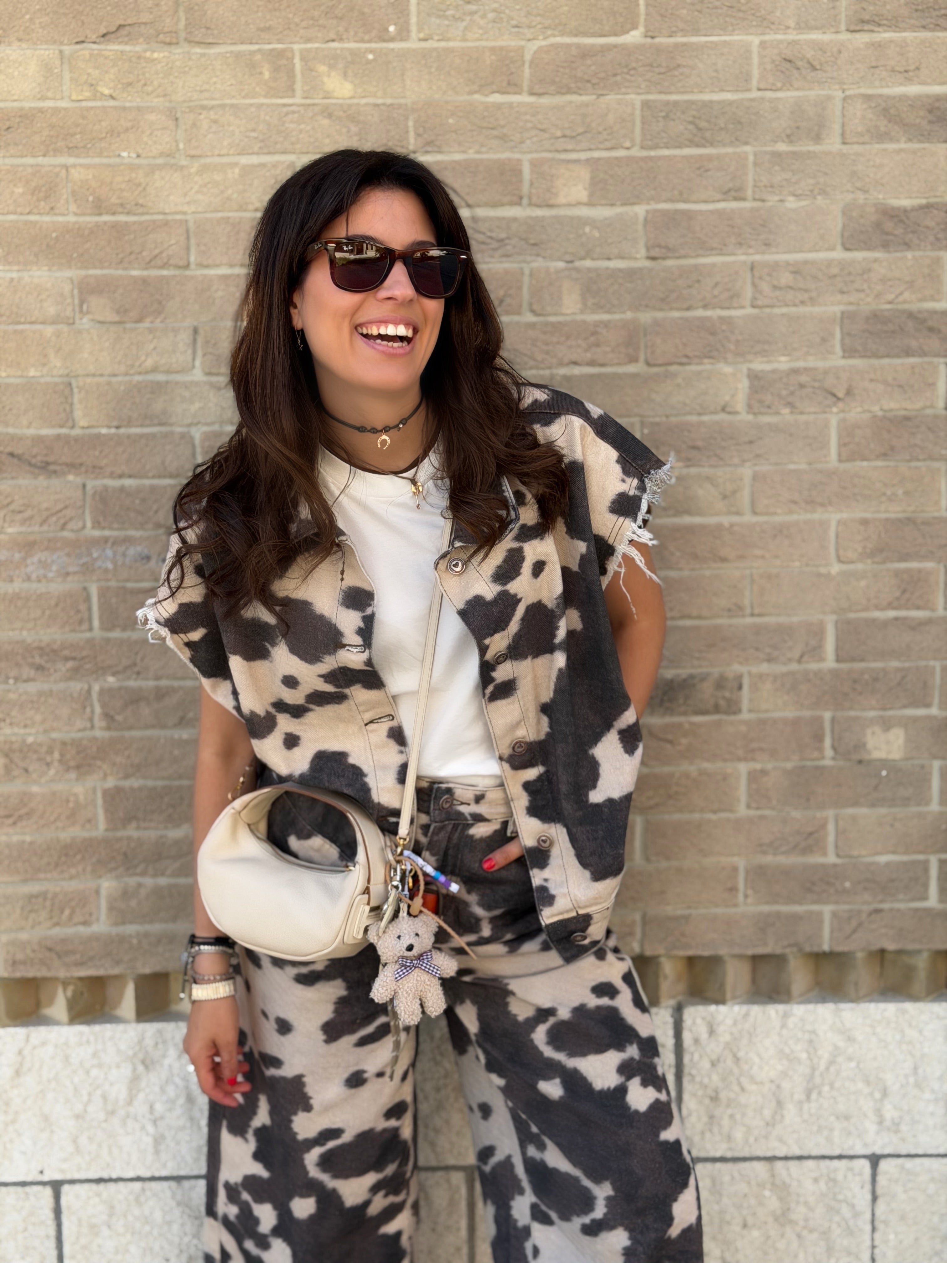 Gilet in Denim Animalier Texas - Ecrù