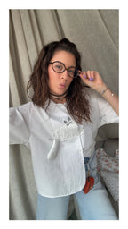 Camicia effetto Stropicciato con Gatto in 3d | Bianco