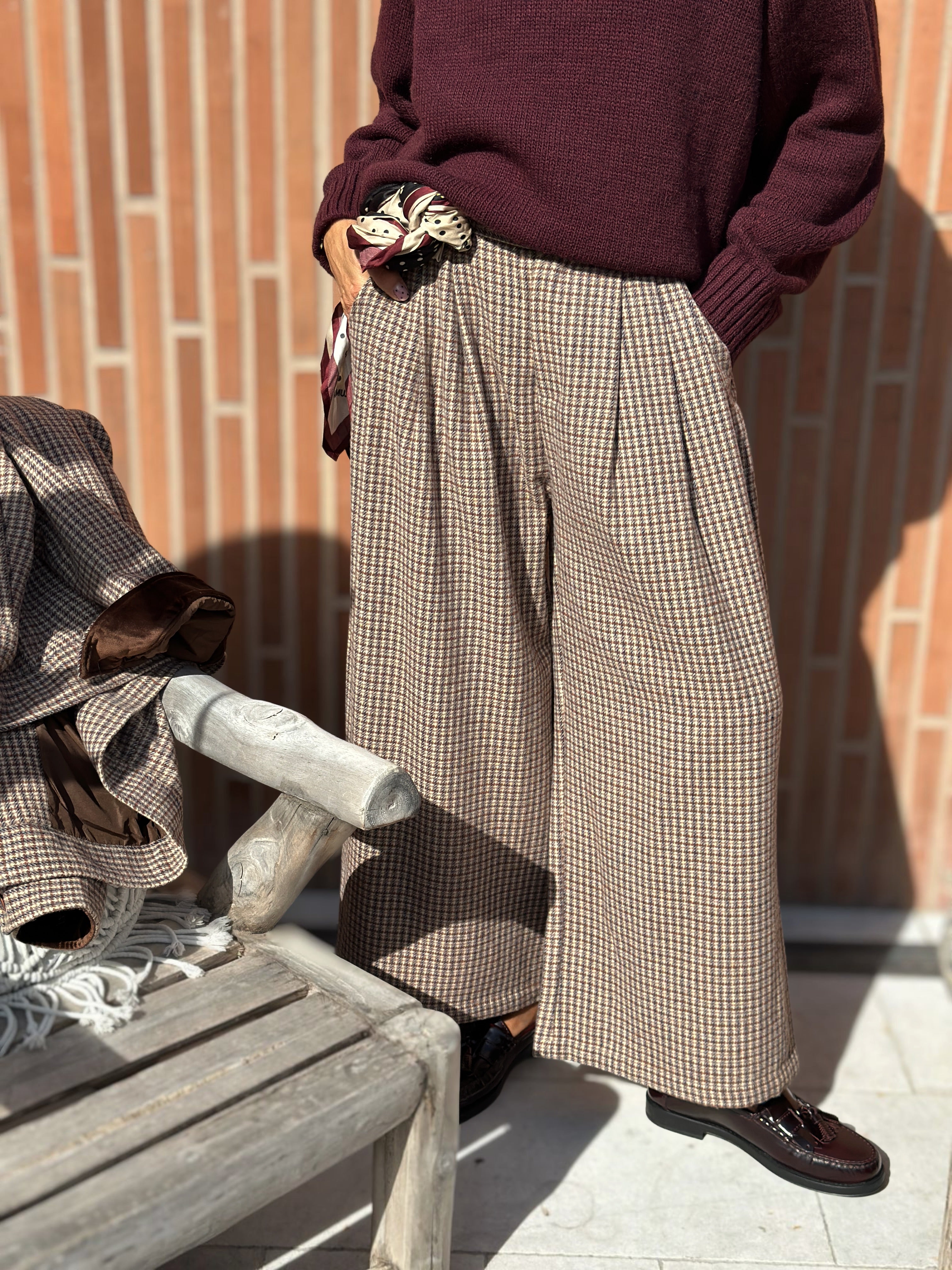 Pantalone modello Sartoriale Pied de Poule con Pences