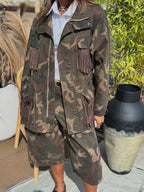 Giacca Denim Camouflage con Tasche con Frange