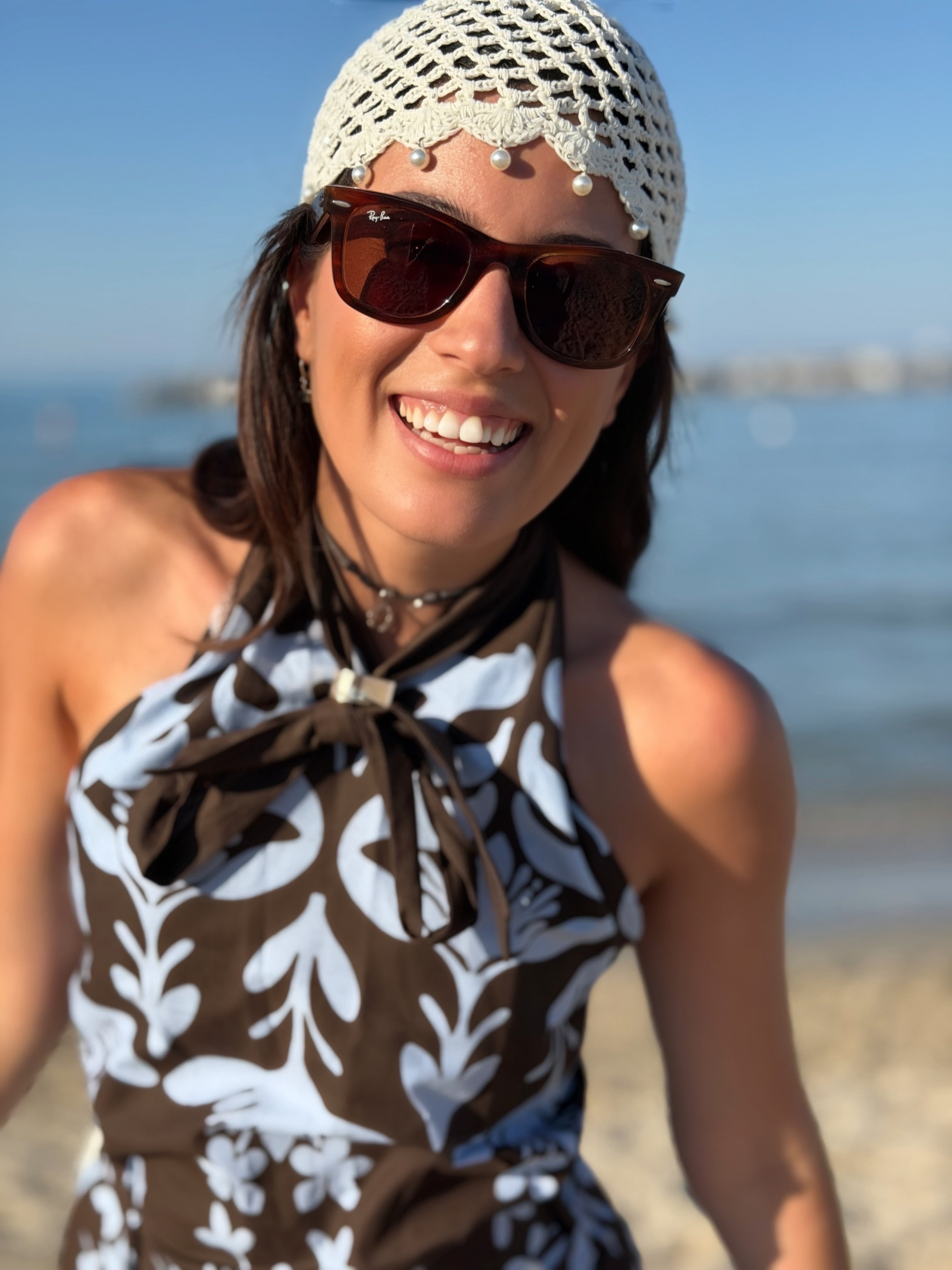 Cappellino Uncinetto con Perline - Bianco