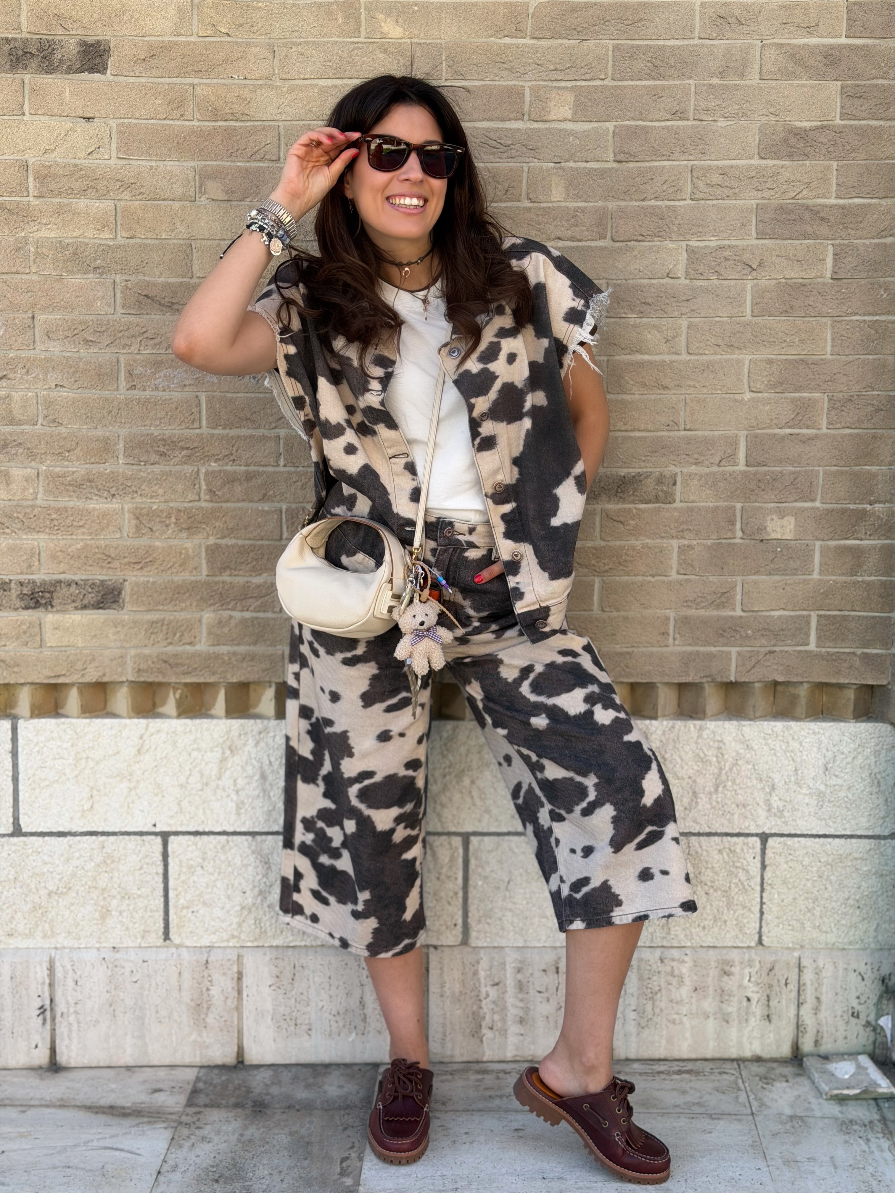 Gilet in Denim Animalier Texas - Ecrù