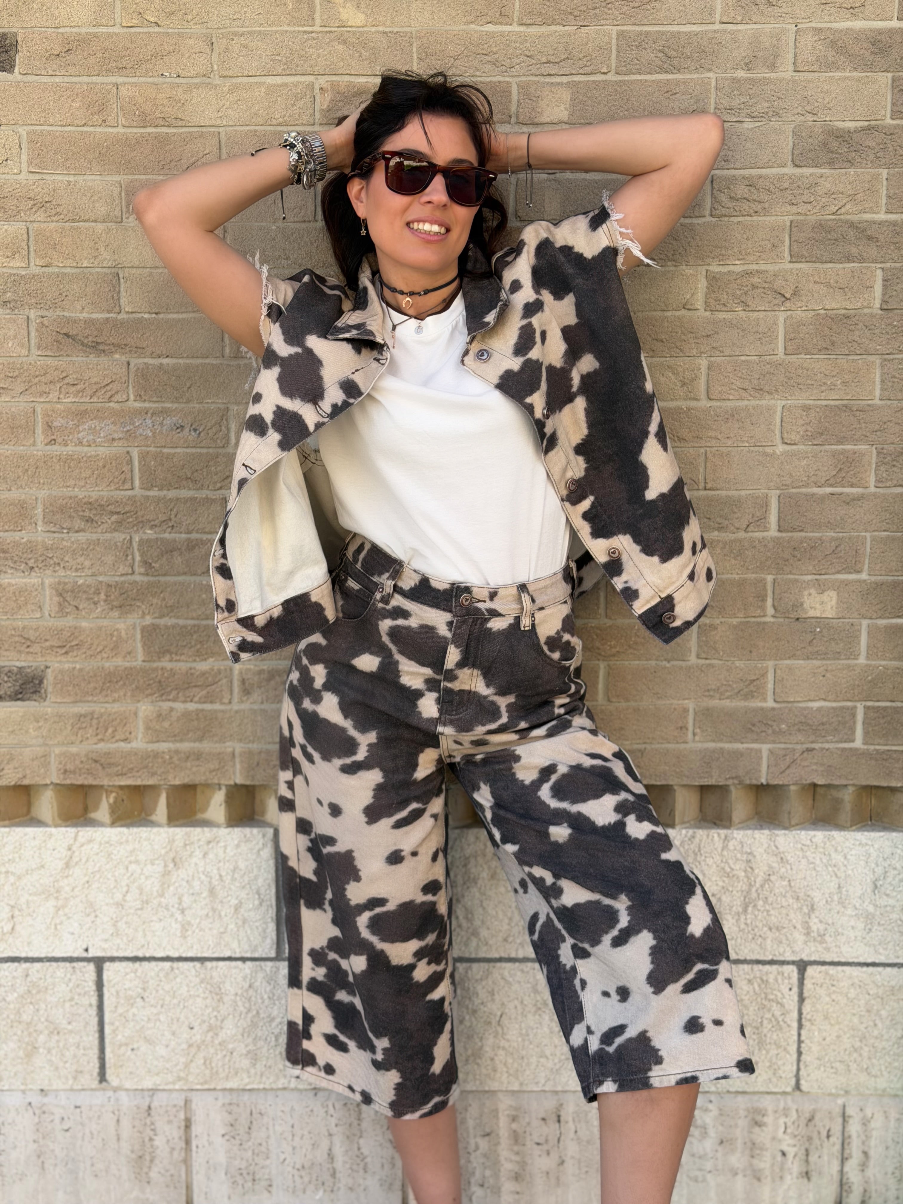 Bermuda in Denim Animalier Texas - Ecrù