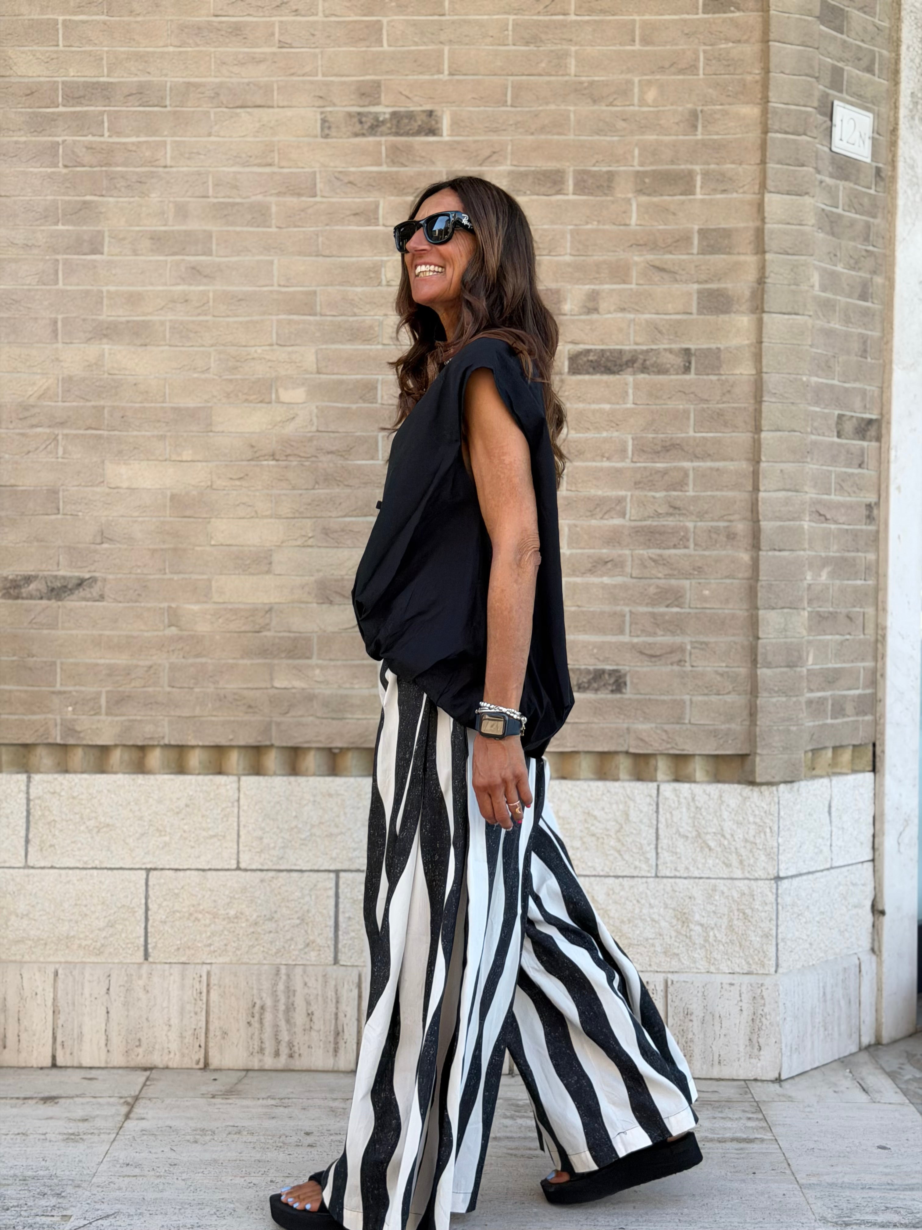 Pantalone Righe Ondulate Cotone Panarea