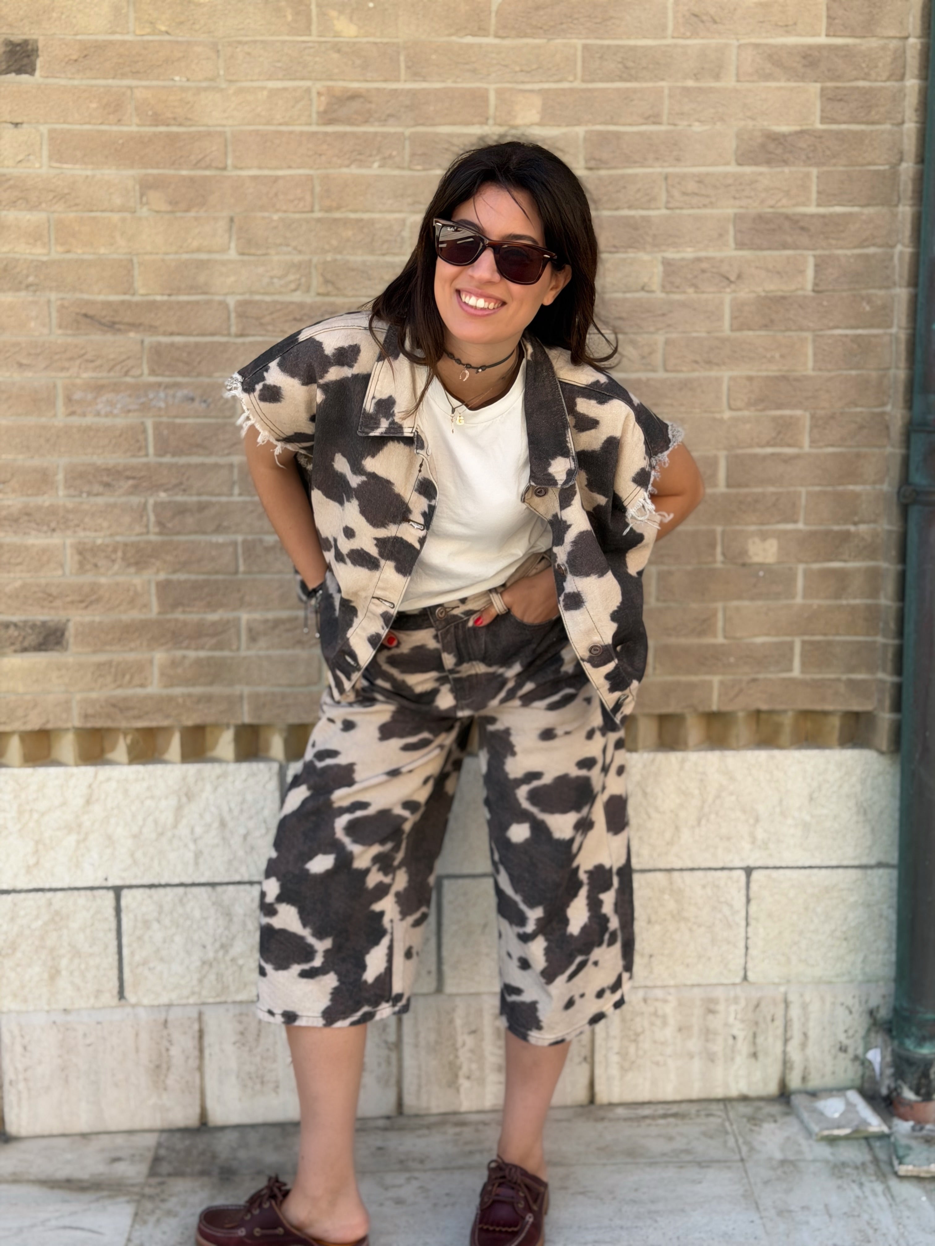 Bermuda in Denim Animalier Texas - Ecrù