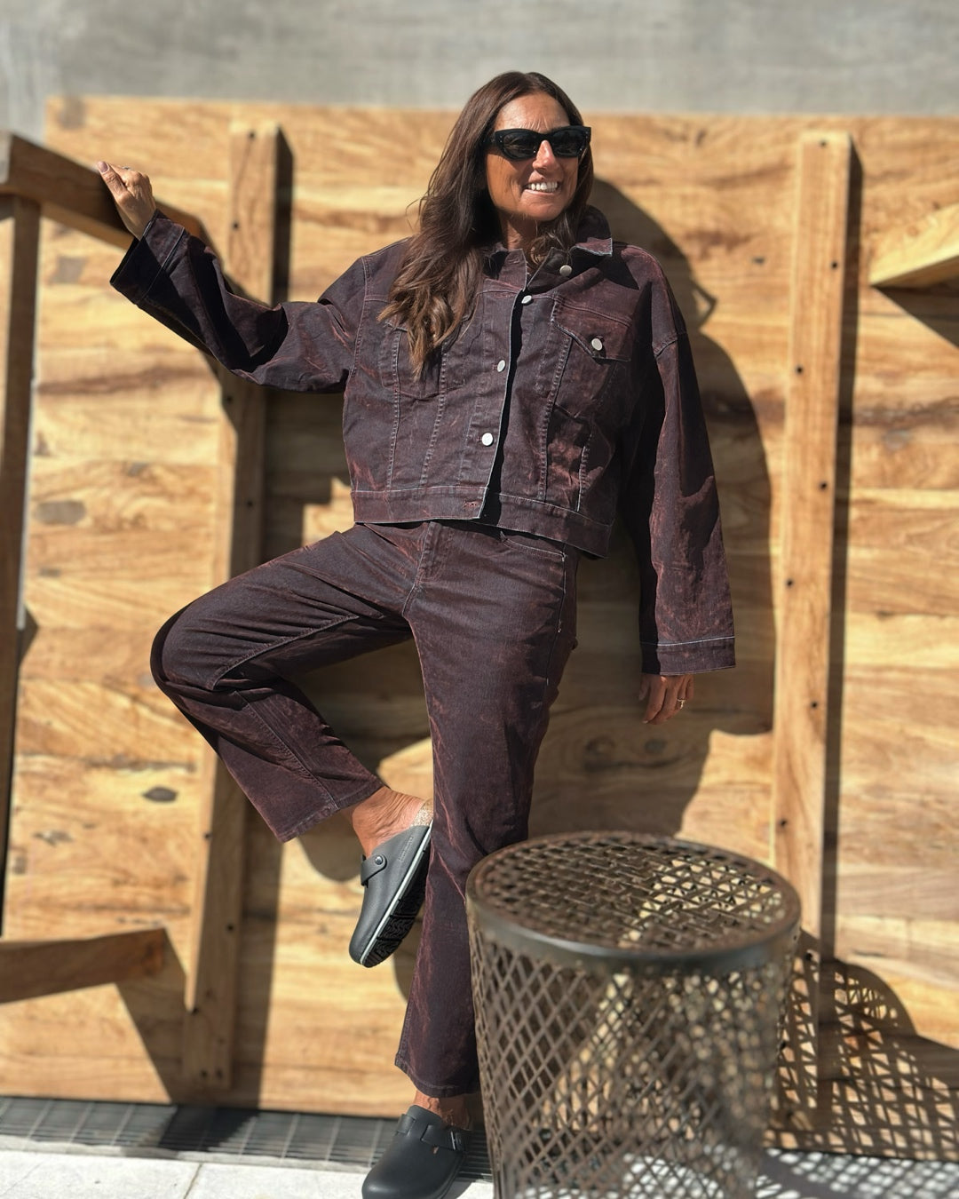 Giacca Denim in Velluto Spalmato Bordeaux