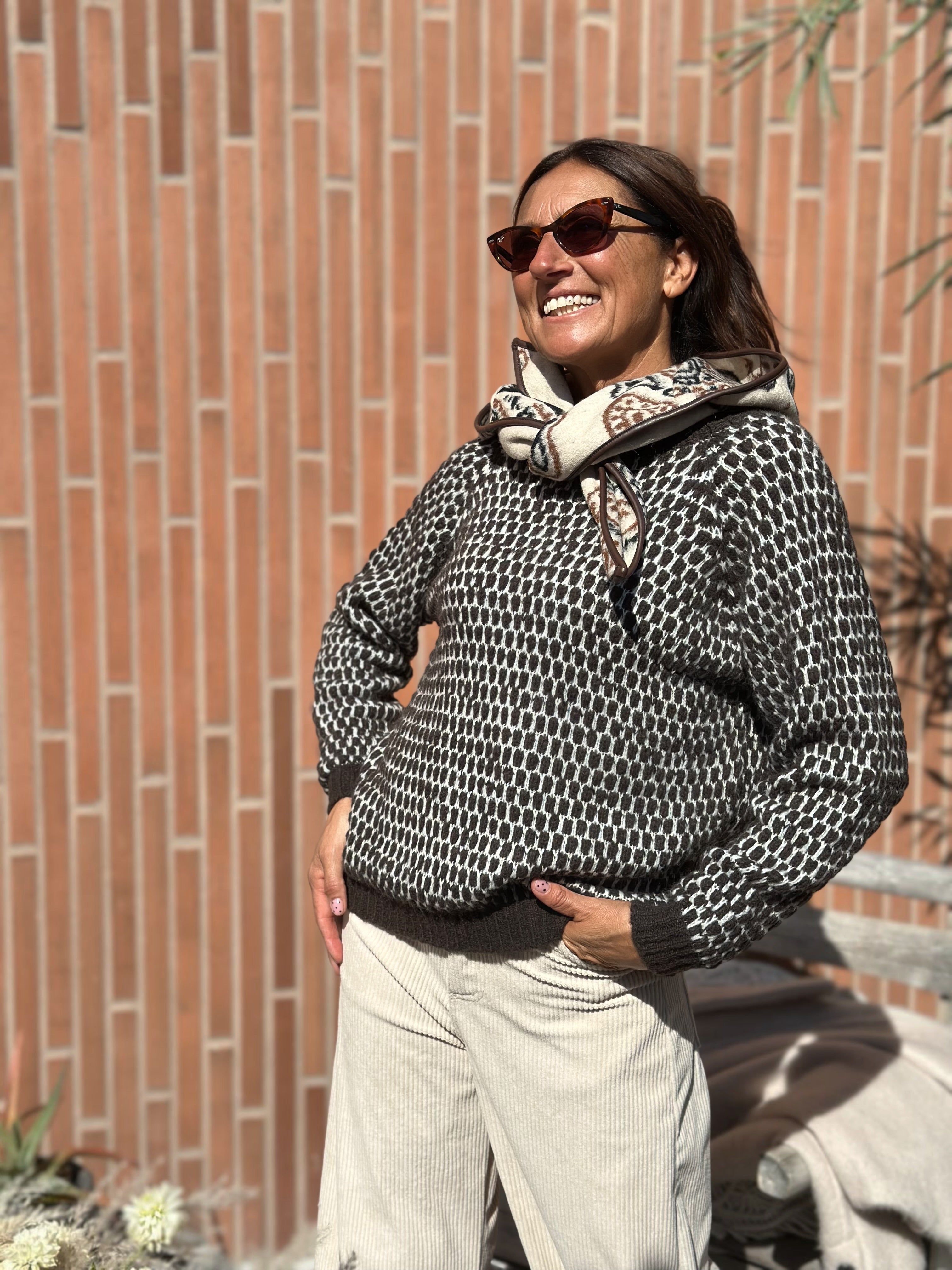 Maglione Nido d'ape Cioccolato & Bianco