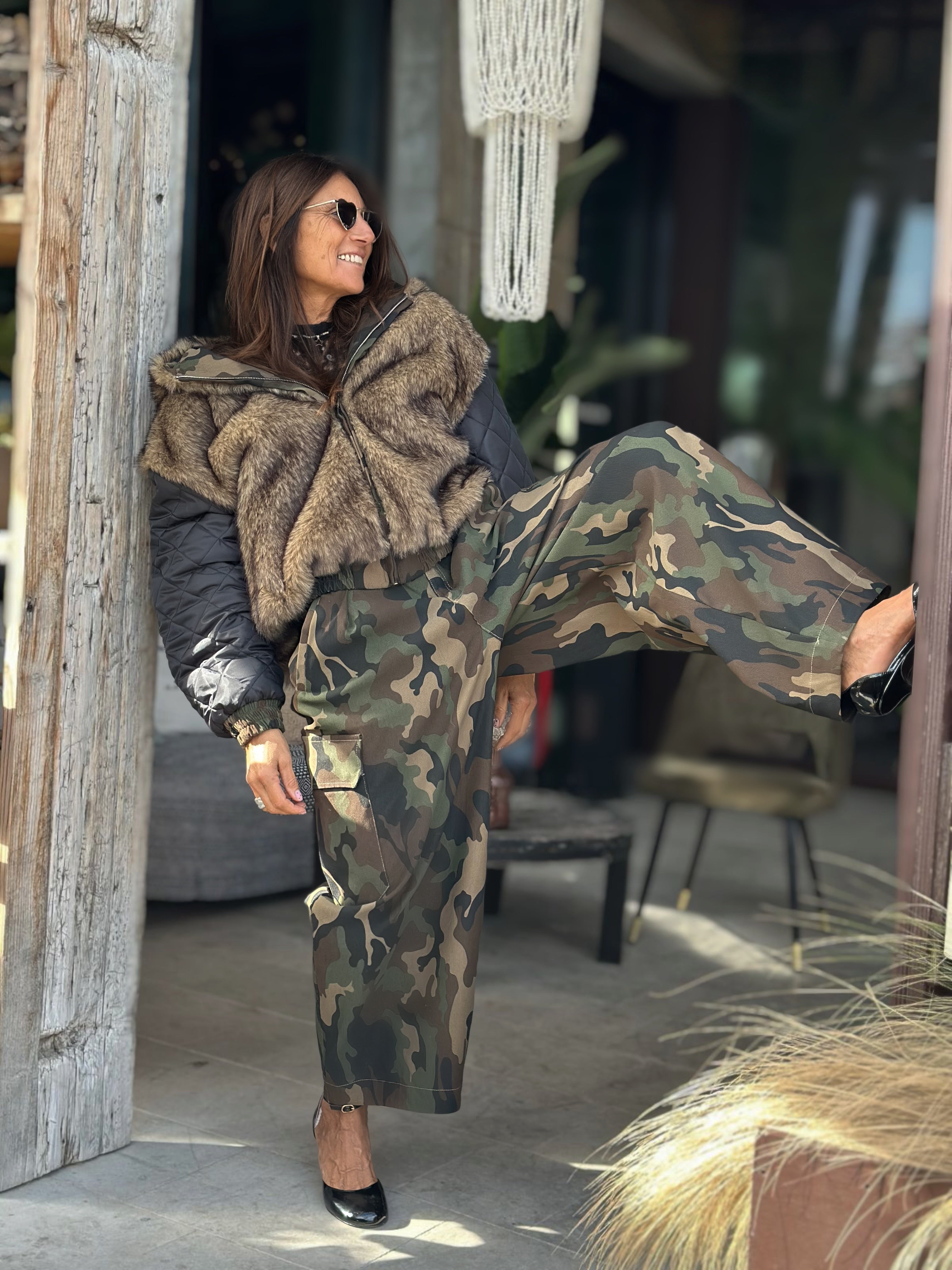 Bomber Camouflage con Cappuccio Reversibile interno Pelliccia