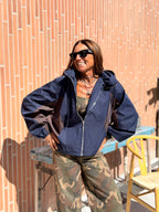 Kway Bicolor con Cappuccio Blu/Moro