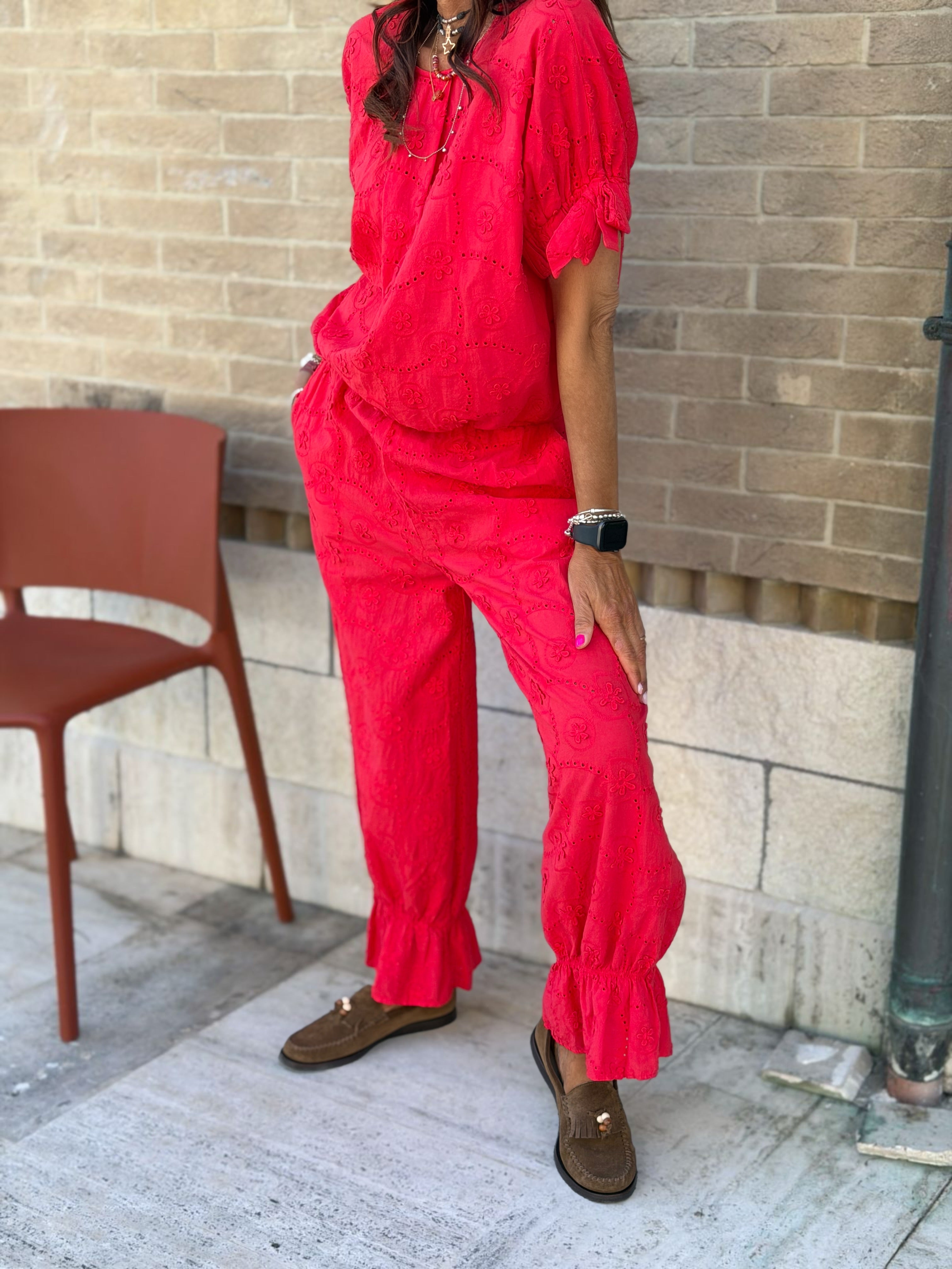 Pantalone in Cotone Sangallo Milos - Corallo