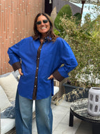 Maxi Camicia Over Cotone Blu Royal