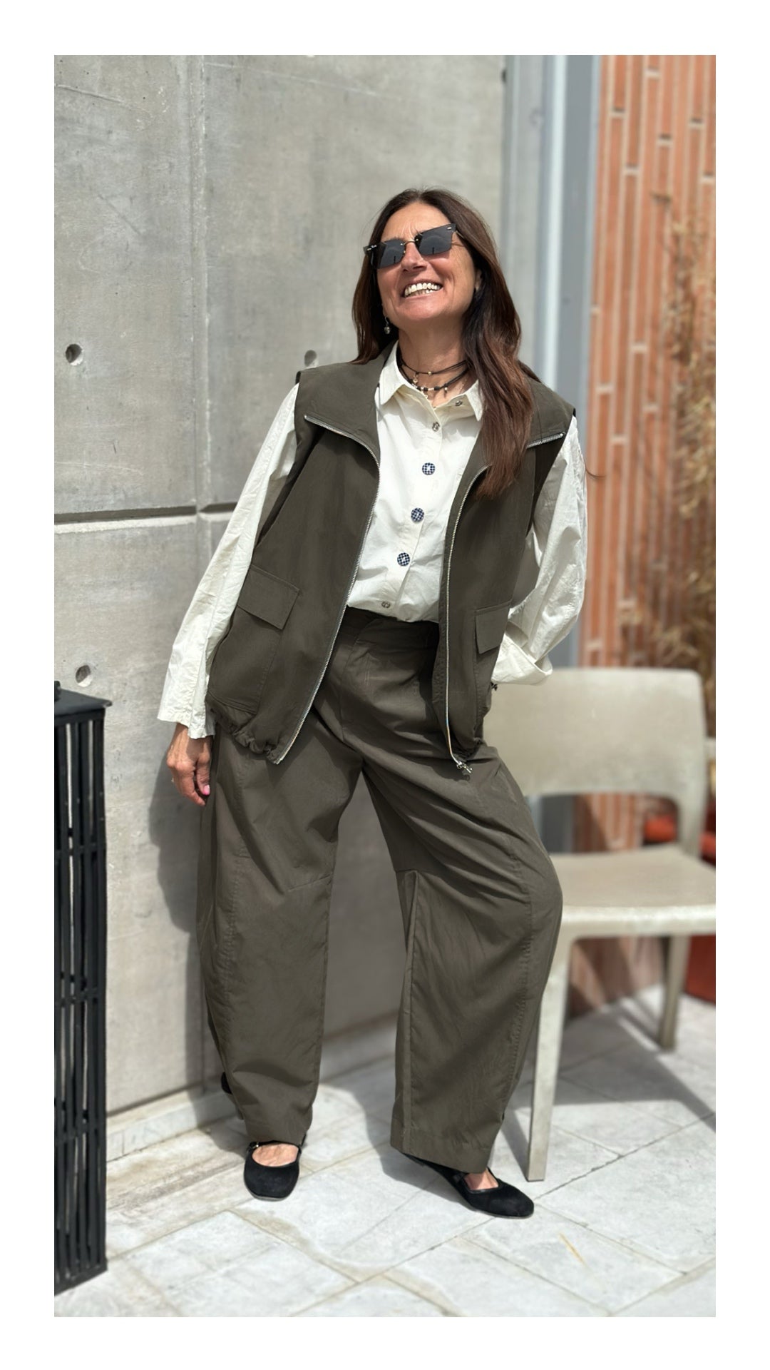 Pantaloni in Cotone Wide Leg | Verde Militare