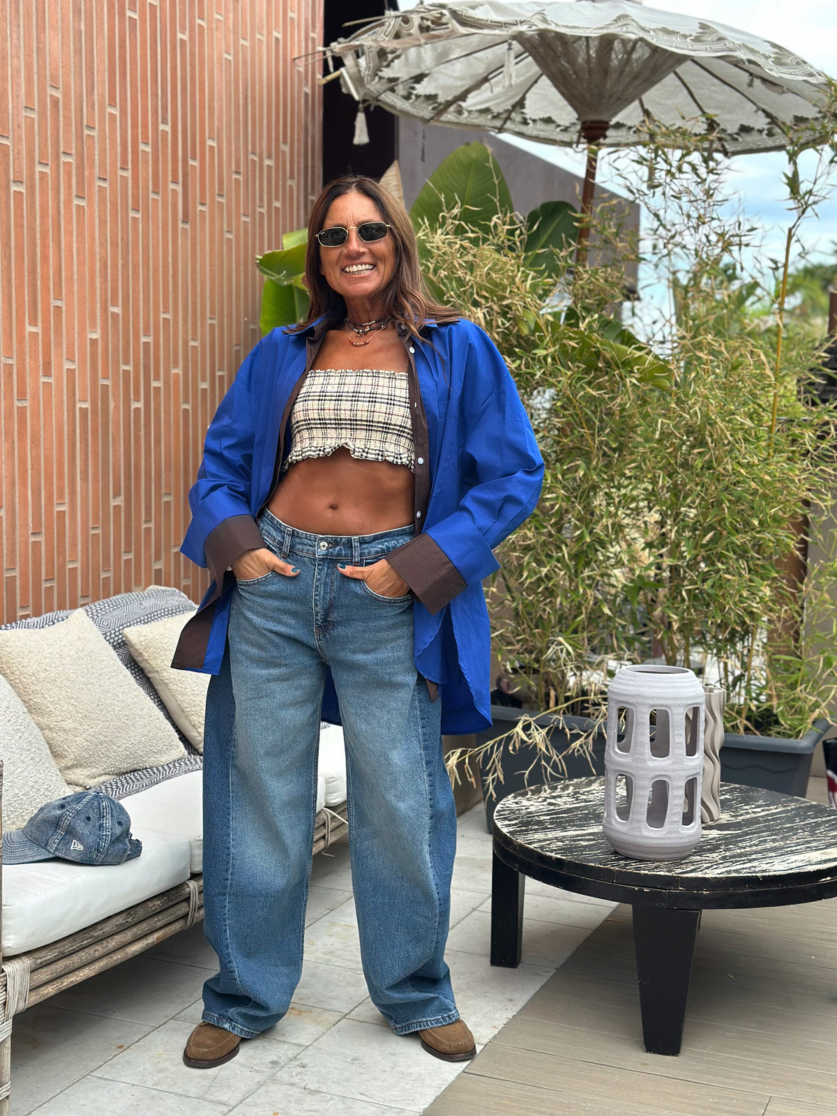 Maxi Camicia Over Cotone Blu Royal