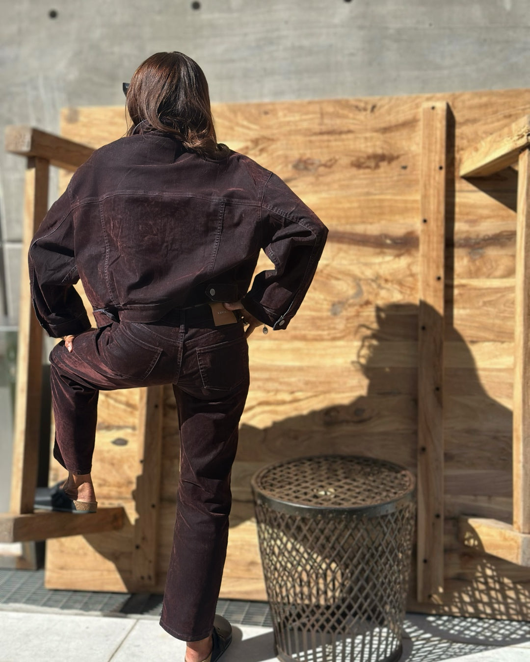 Giacca Denim in Velluto Spalmato Bordeaux