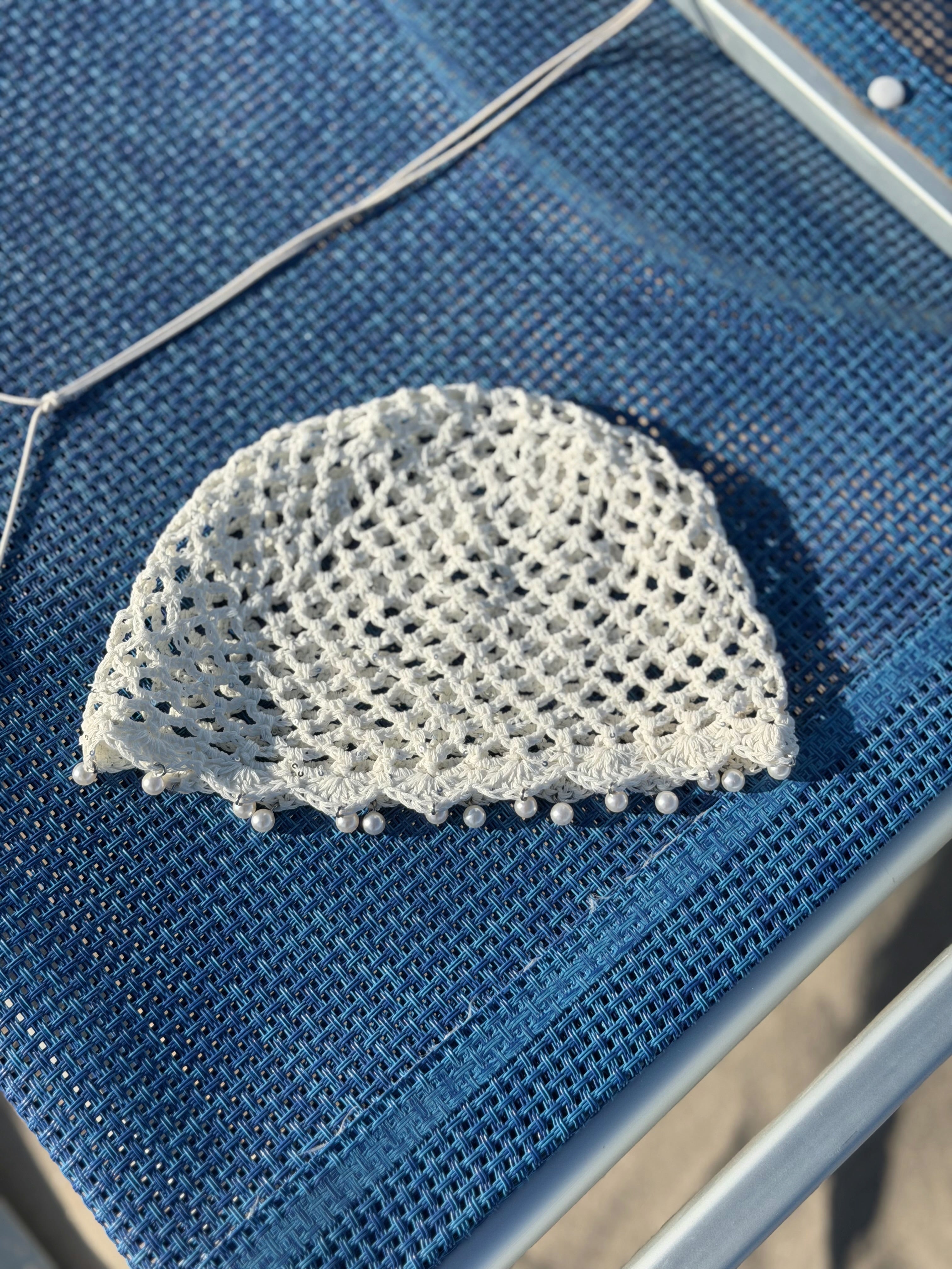 Cappellino Uncinetto con Perline - Bianco