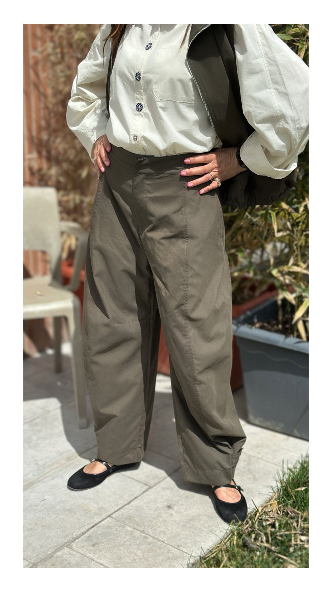 Pantaloni in Cotone Wide Leg | Verde Militare