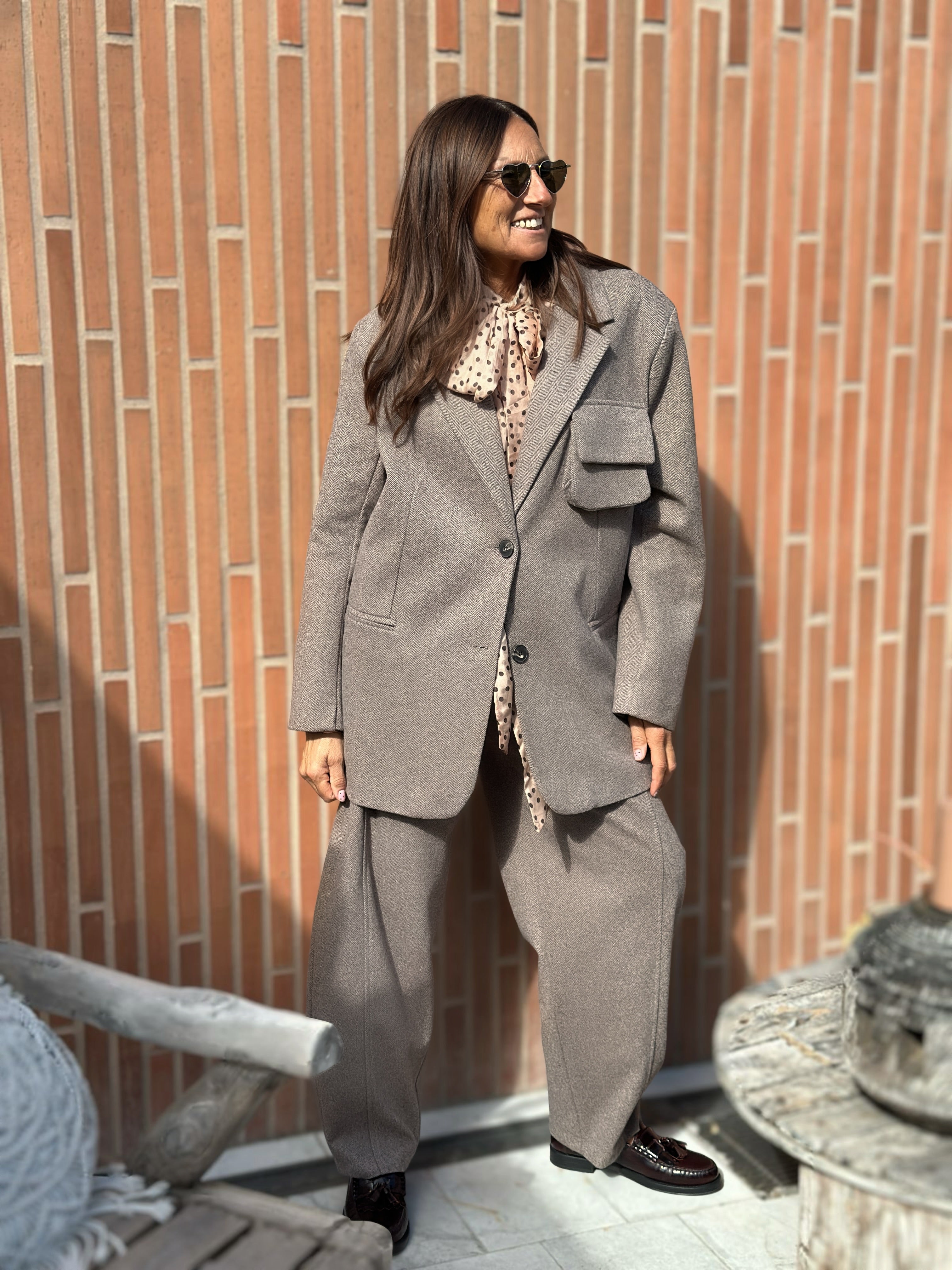 Giacca Peso Cappotto con Tascone Tessuto Caldo Spinato